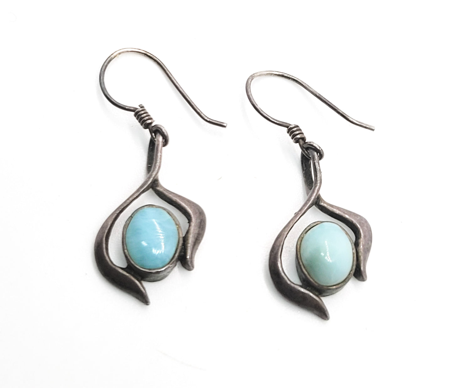 Larimar light blue gemstone sterling silver vintage drop earrings
