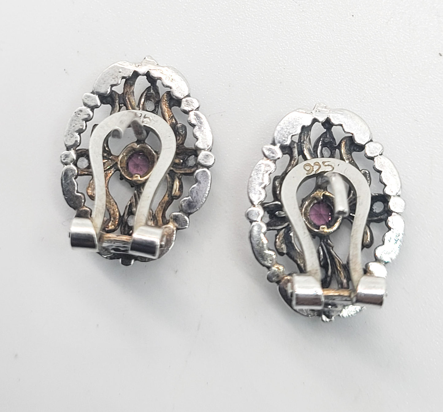Art-Joy Art Nouveau style White Topaz Amethyst open work sterling silver earrings