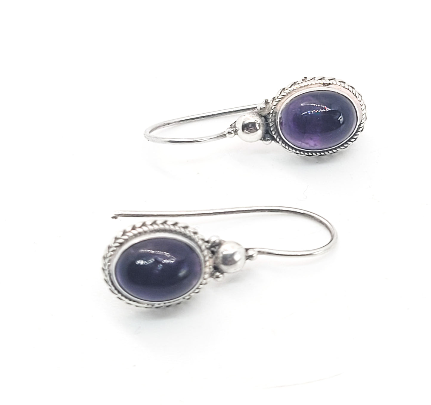 Purple amethyst sterling silver vintage tribal Balinese drop earrings