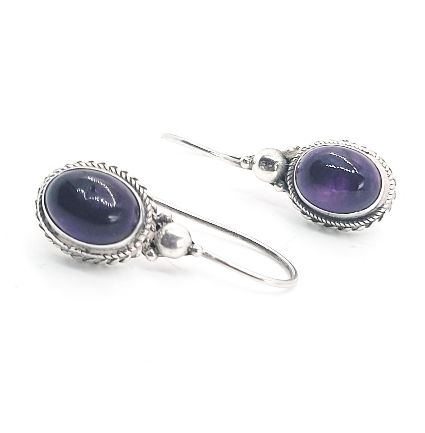 Purple amethyst sterling silver vintage tribal Balinese drop earrings