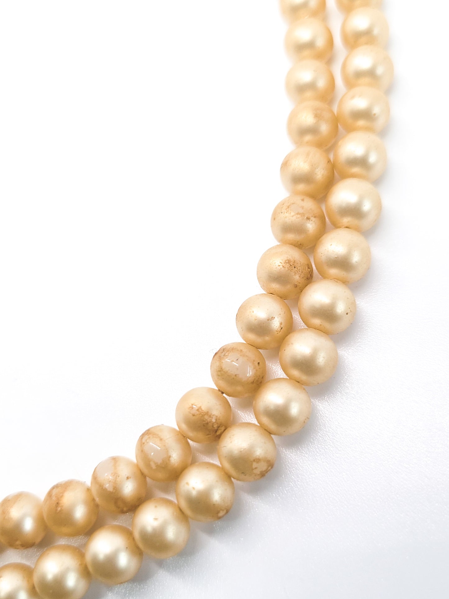 Trifari double strand vintage faux pearl and rhinestone signed necklace