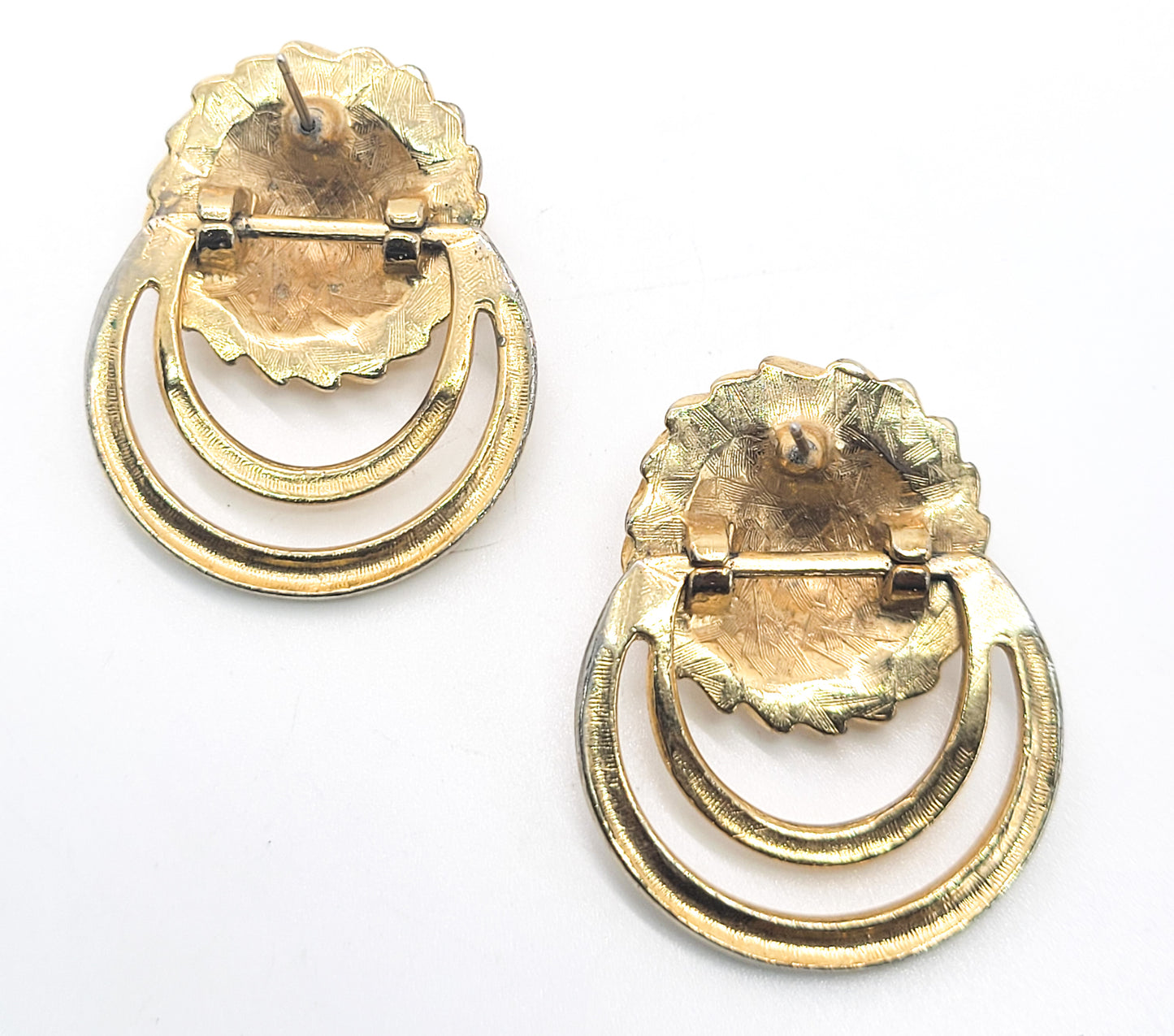 Anne Klein Lion articulated door knocker double hoop pierced gold earrings AK