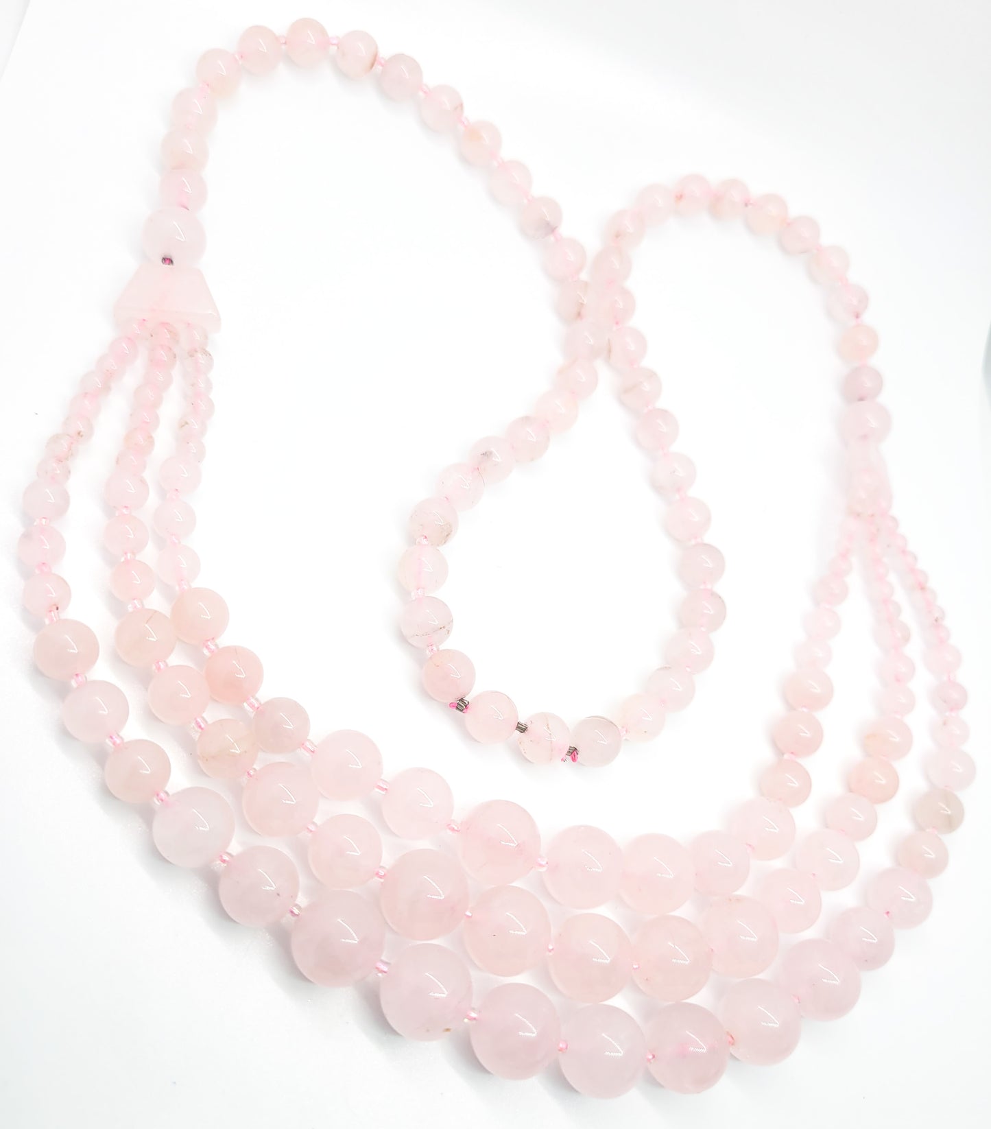 Rose Quartz triple layer graduated pink beaded gemstone necklace