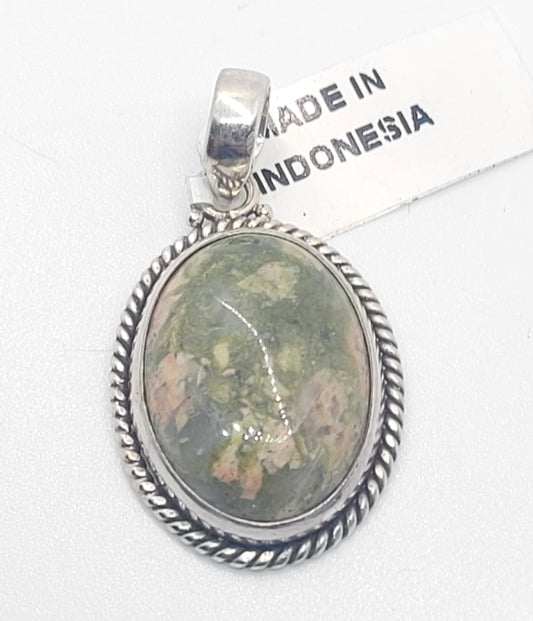 Unakite Green gemstone Balinese sterling silver pendant NWT Indonesia