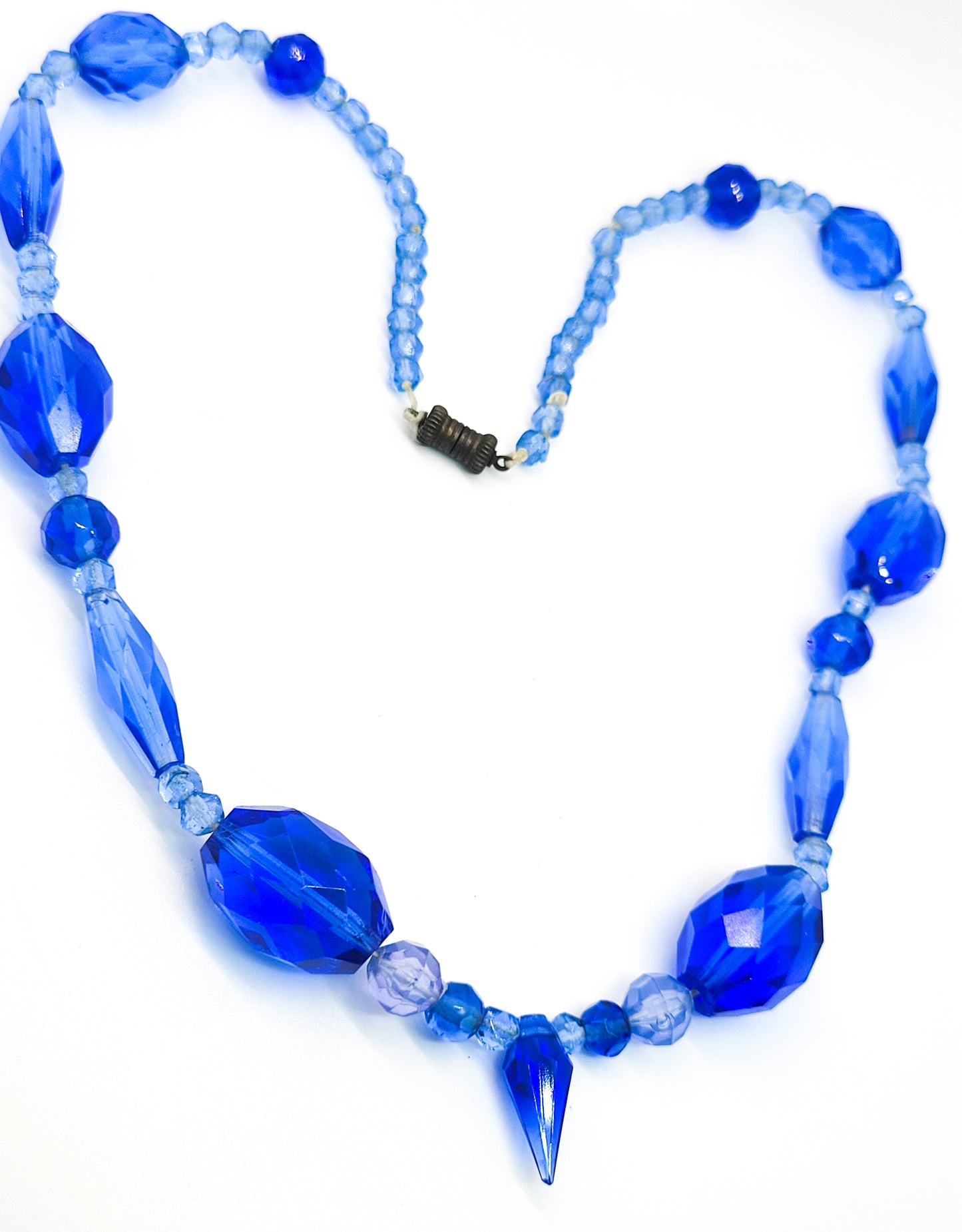 Art Deco Blue Art glass faceted lead crystal vintage beaded necklace