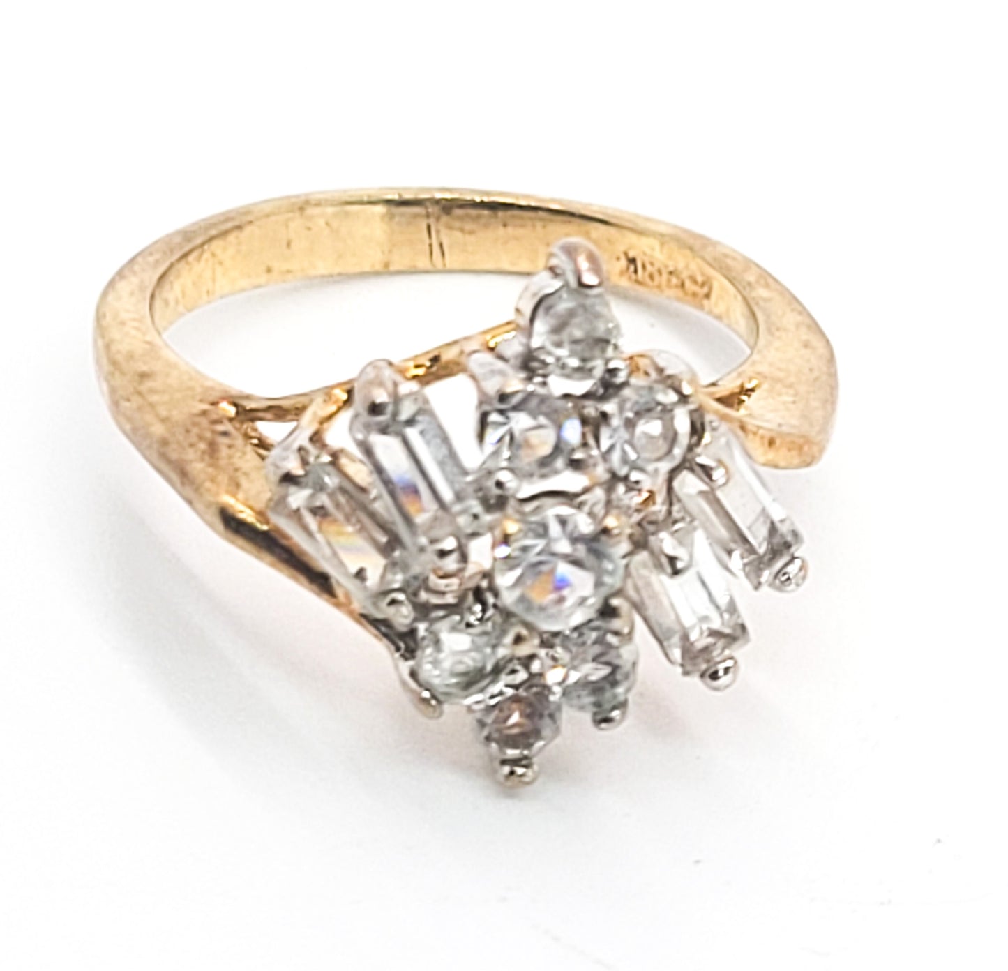 18kt gold filled Cubic zirconia yellow gold vintage cluster cocktail ring size 5.5
