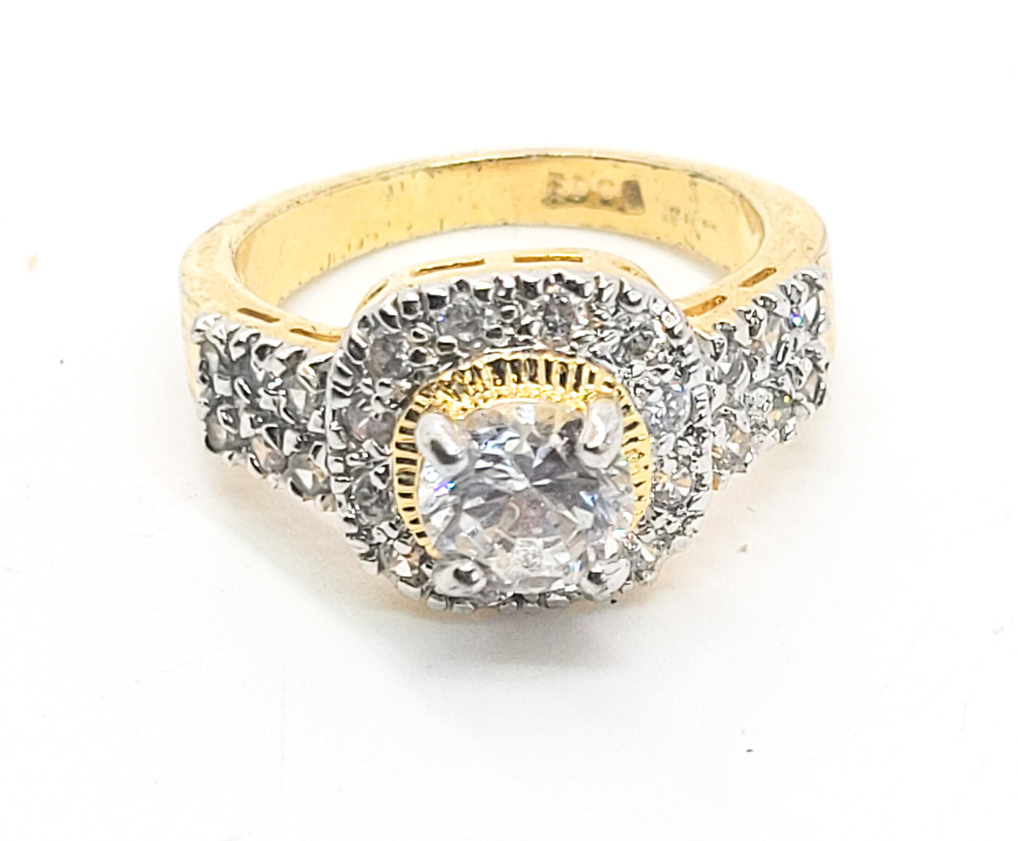 EDCO yellow gold plated Halo CZ cubic Zirconia large cocktail ring size 8.5