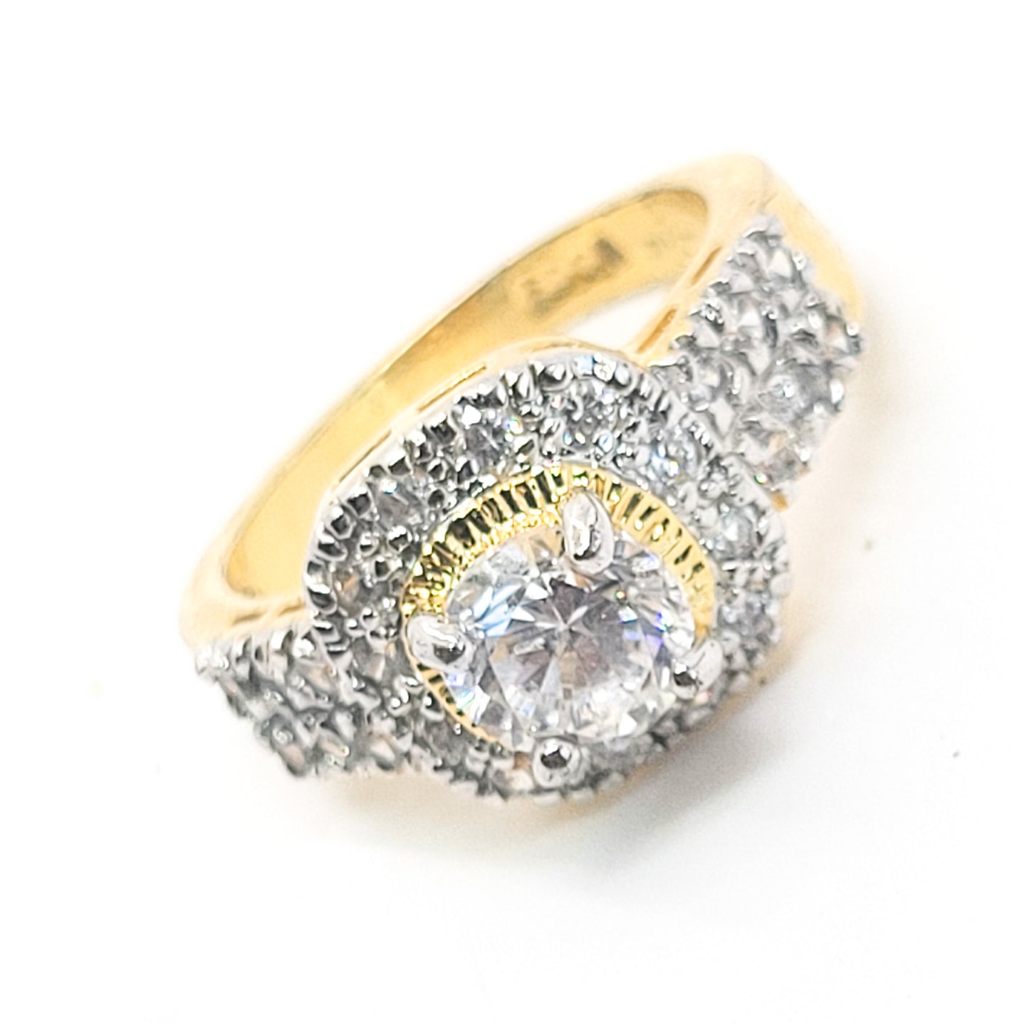 EDCO yellow gold plated Halo CZ cubic Zirconia large cocktail ring size 8.5