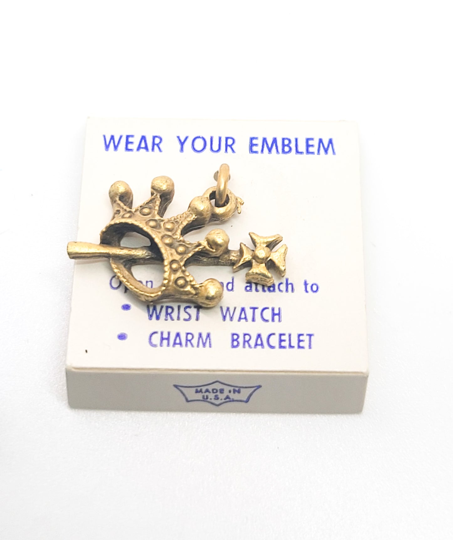 Vintage Ester crown gold toned charm New Old Stock in Original box with card
