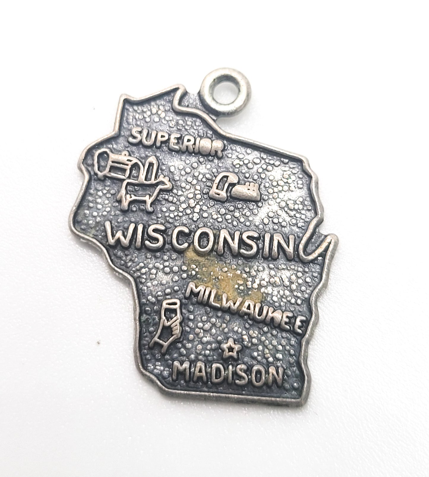 Wisconsin state vintage sterling silver bracelet Charm FULLER, GEO. H. & SON COMPANY