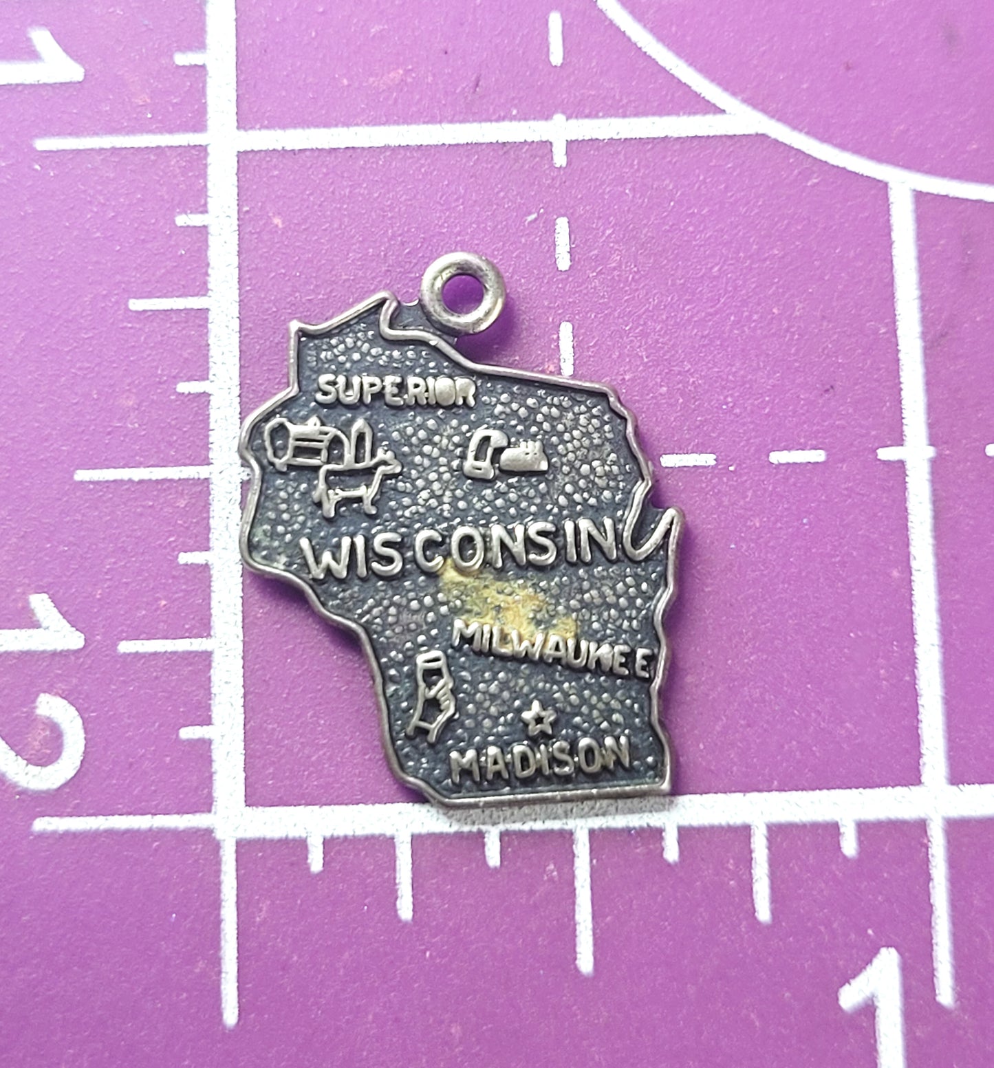 Wisconsin state vintage sterling silver bracelet Charm FULLER, GEO. H. & SON COMPANY