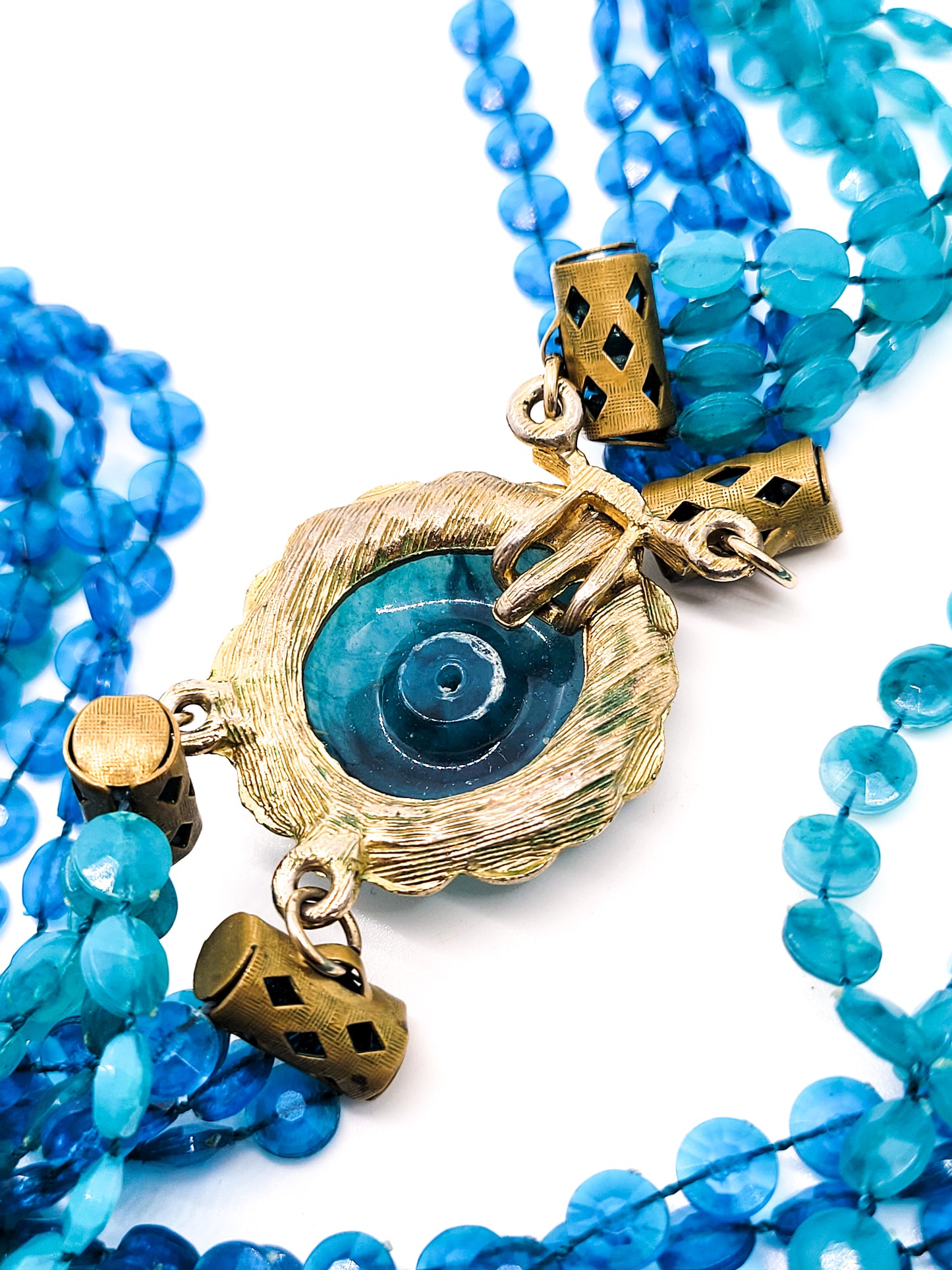 Baby blue 8 strand vintage large blue plastic statement necklace