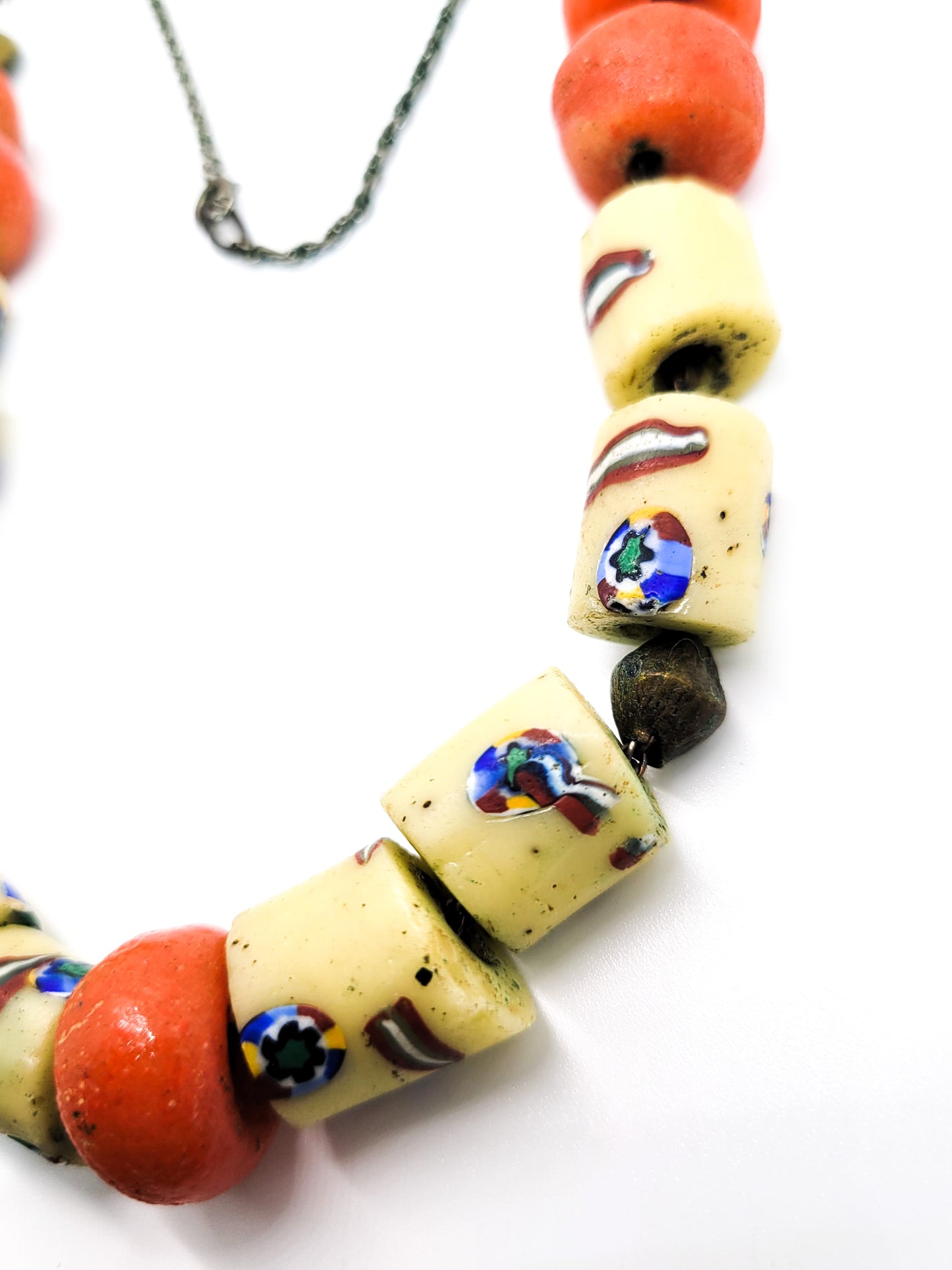 African trade beads antique Venetian Murano Millefiori glass beaded necklace