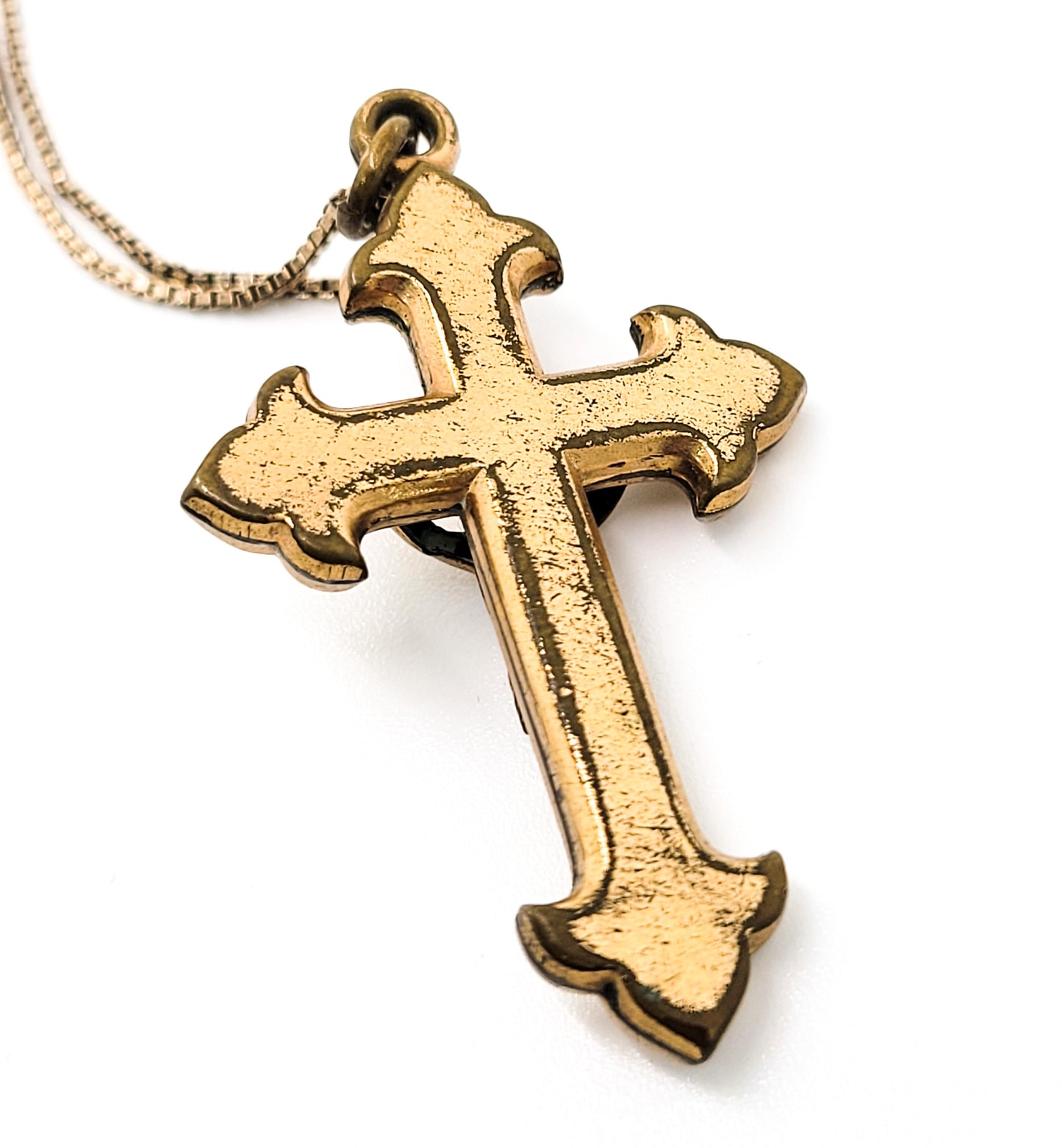 Crucifix vintage gold filled puffy cross vermeil gold over sterling silver chain necklace