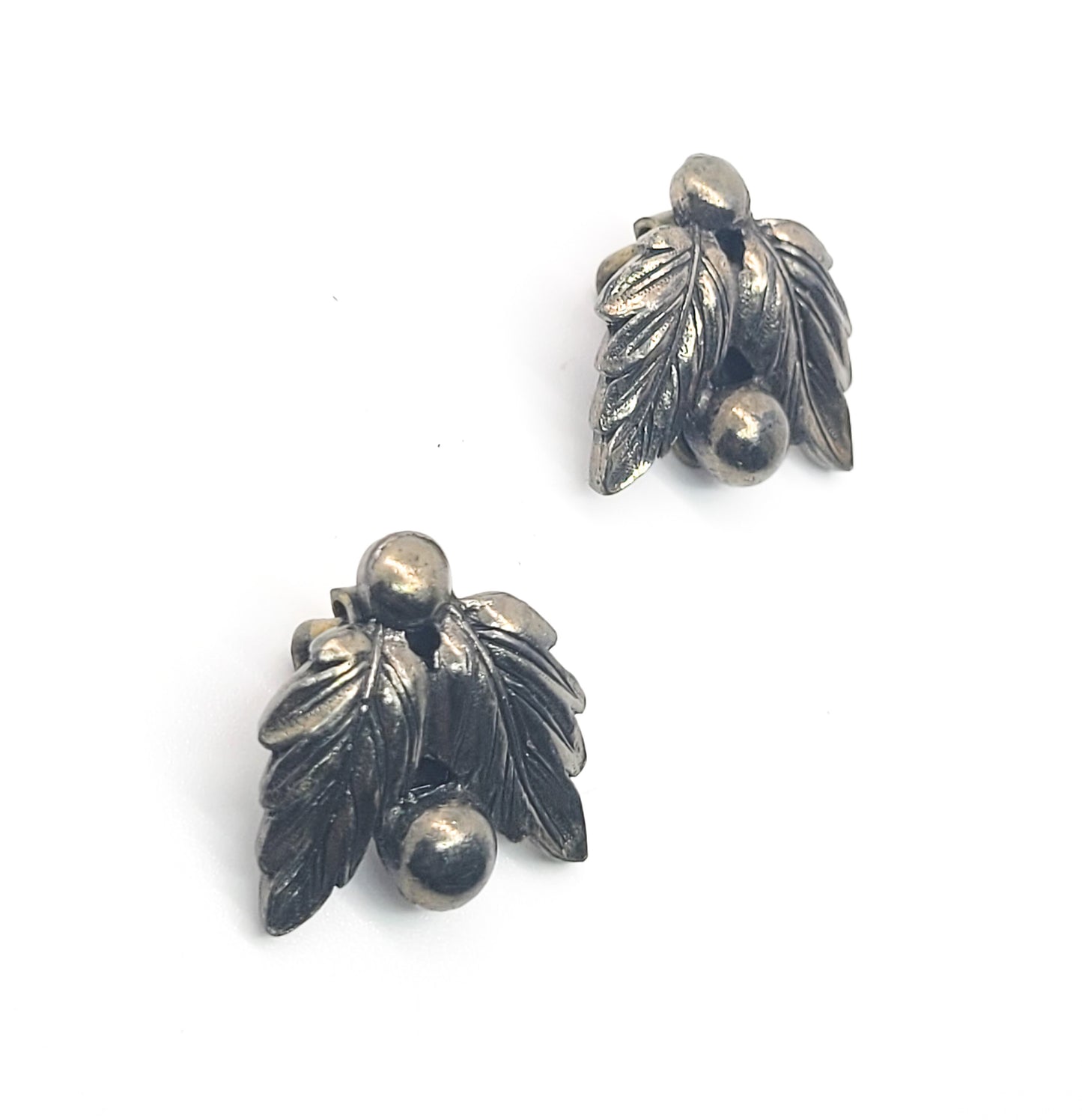 Leaf and Berry vintage bronze holiday clip on earrings