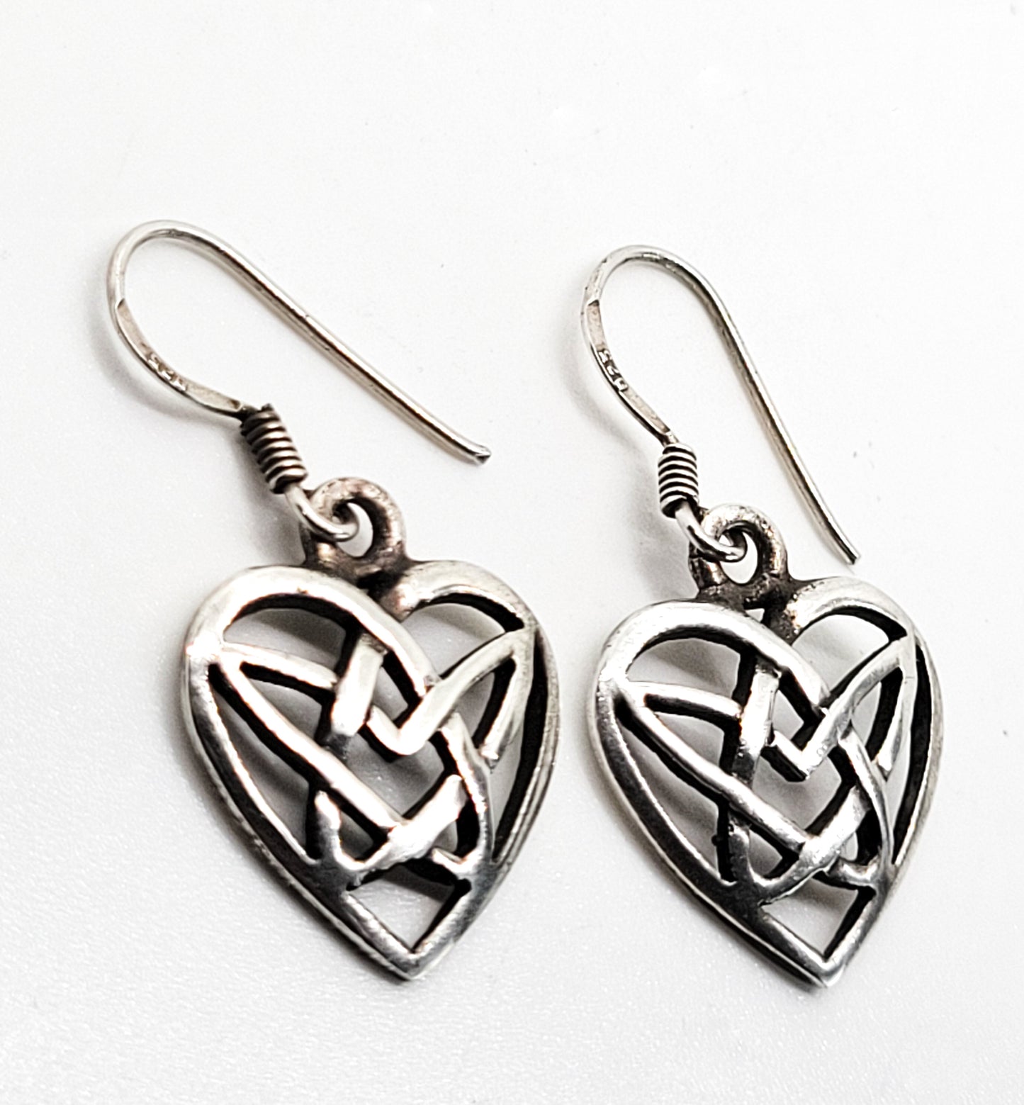 Celtic trinity knot vintage heart sterling silver drop earrings