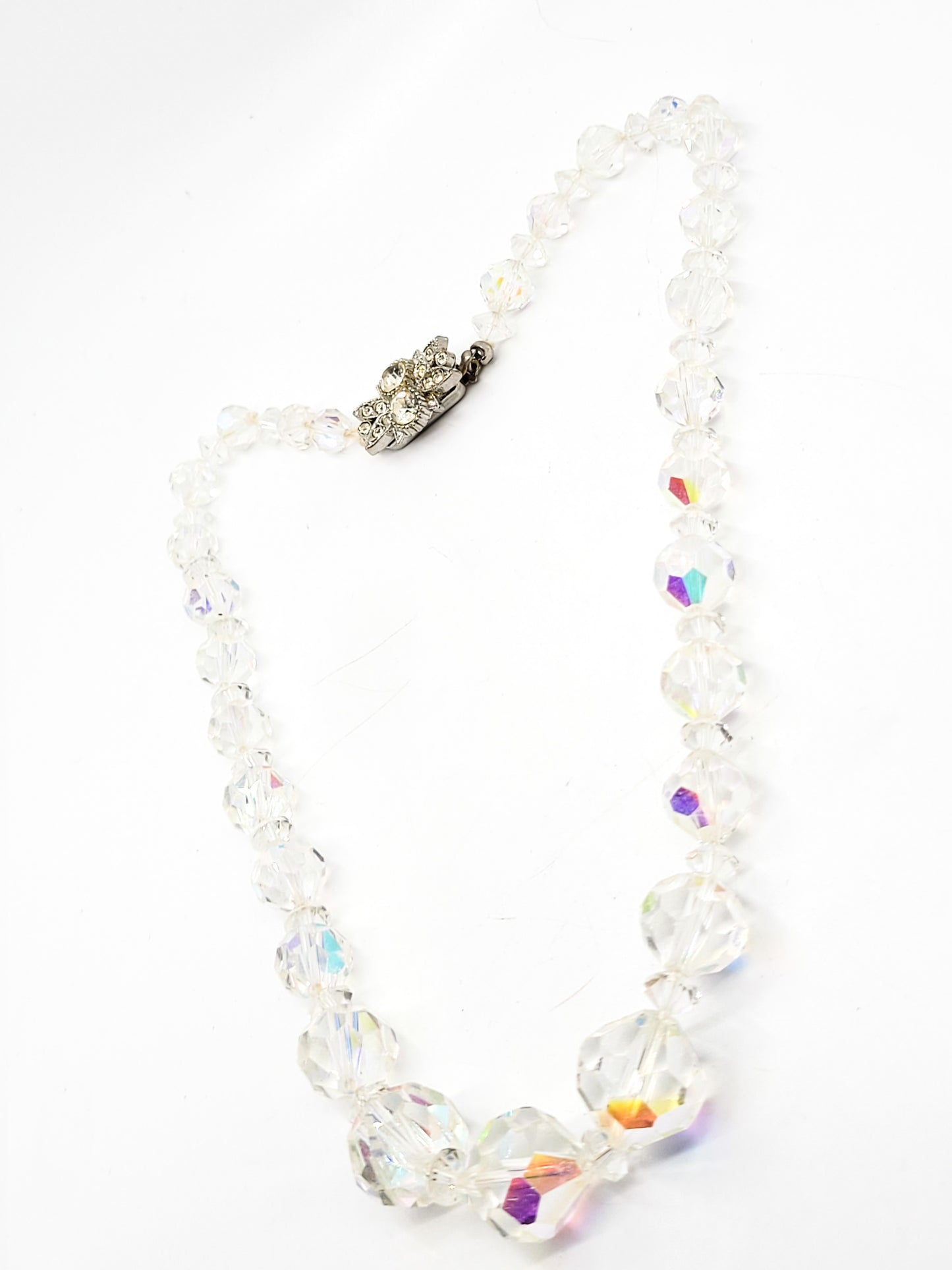 Austrian Crystal graduated AB vintage necklace with rhinestone box clasp