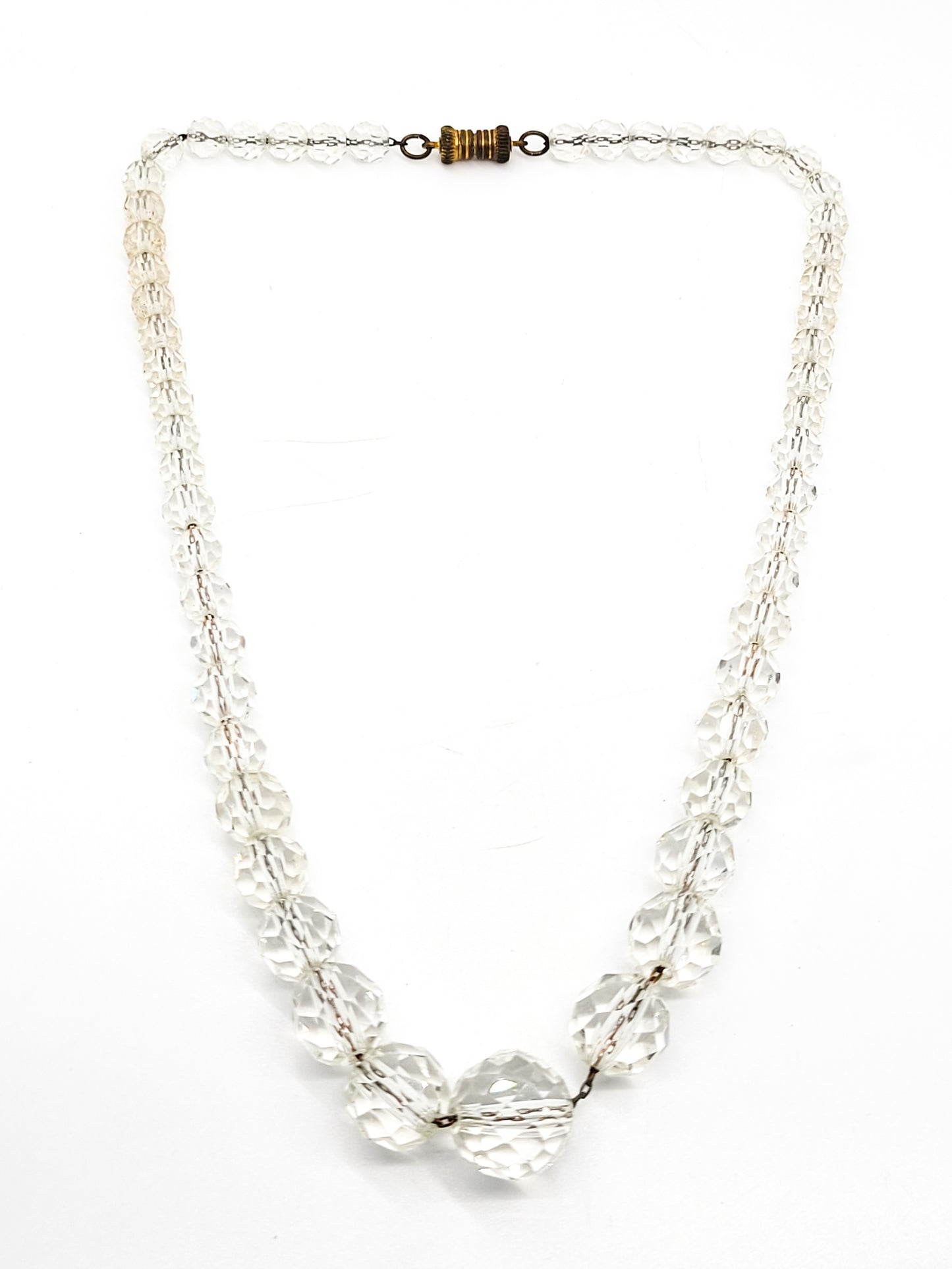 Art Deco faceted clear lead crystal vintage beaded necklace on chain with barrel clasp