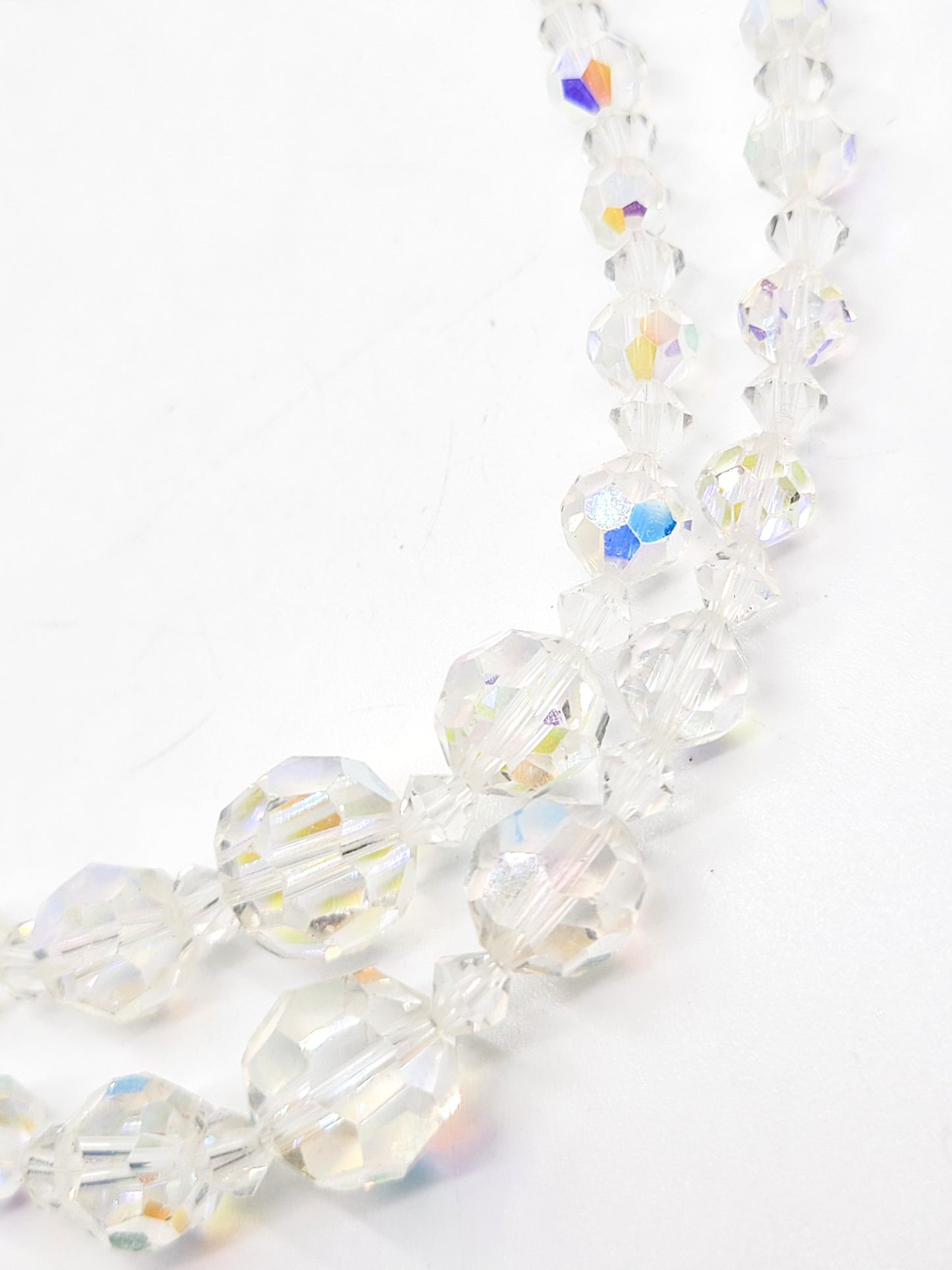 Double strand graduated Austrian crystal Aurora Borealis vintage beaded necklace