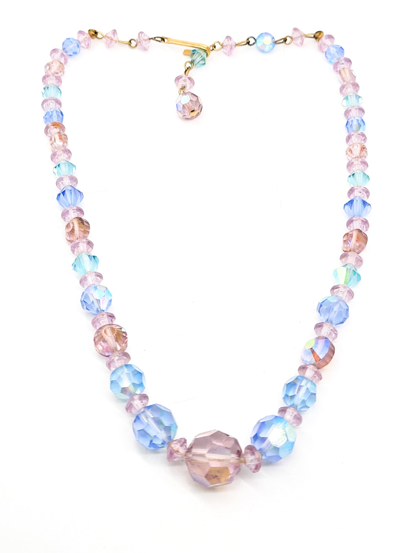 Small Pink and blue Austrian crystal Aurora Borealis vintage beaded necklace