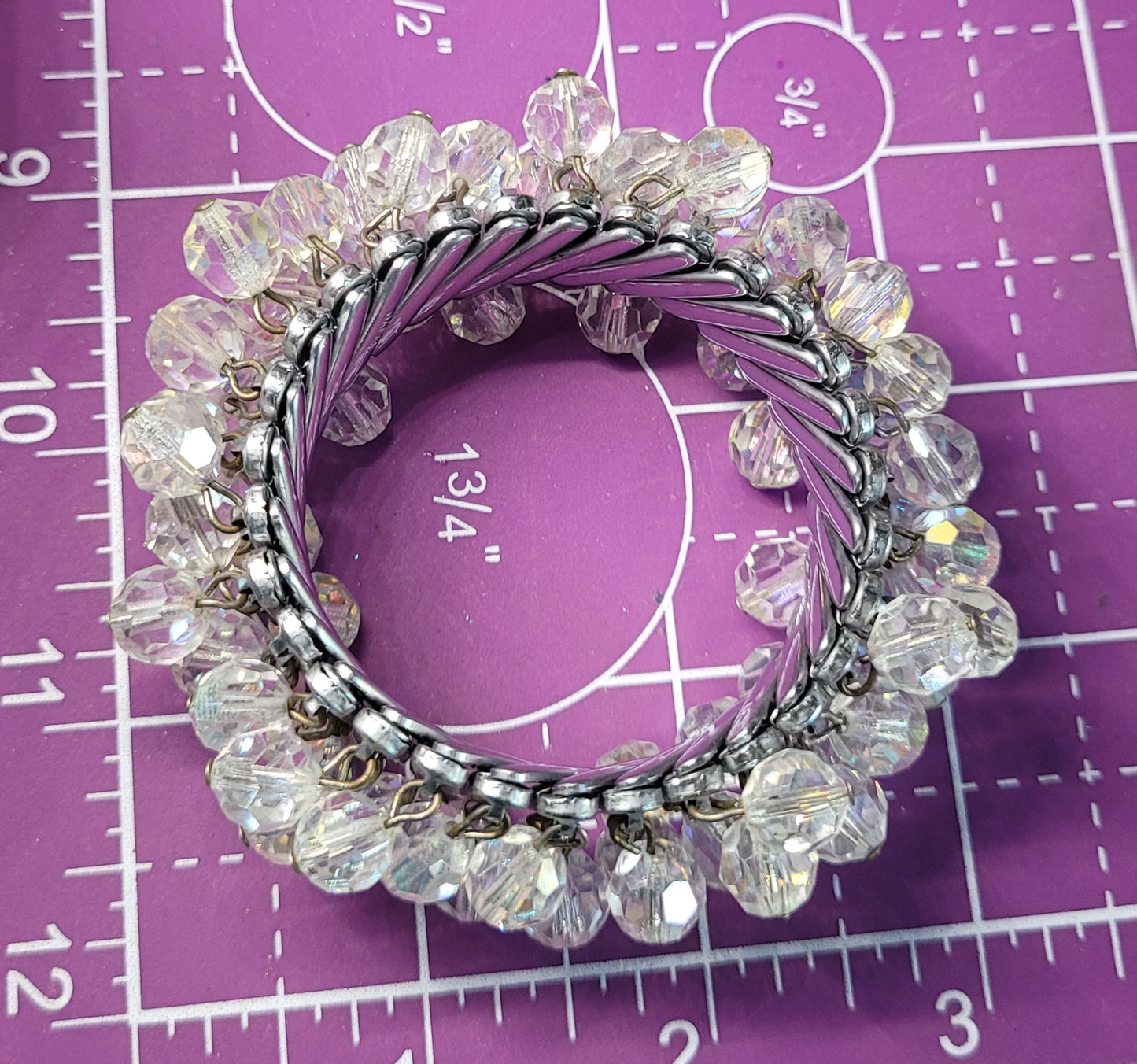 Austrian crystal Aurora Borealis beaded vintage stretch expanding bracelet Japan