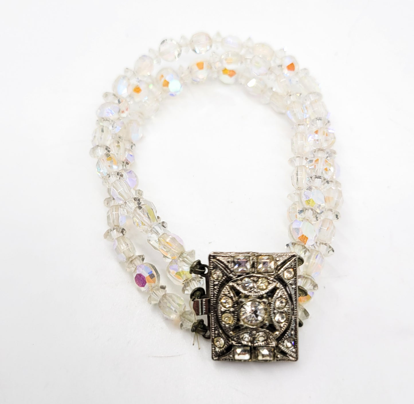 Triple strand vintage beaded Austrian Crystal rhinestone clasp bracelet