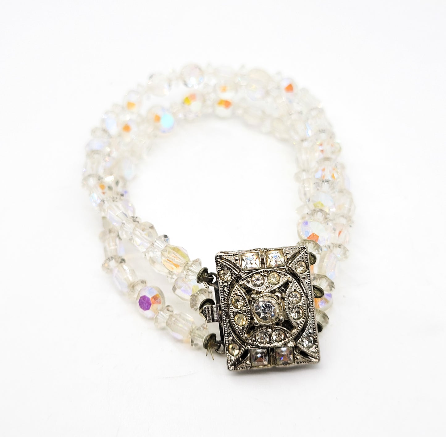 Triple strand vintage beaded Austrian Crystal rhinestone clasp bracelet