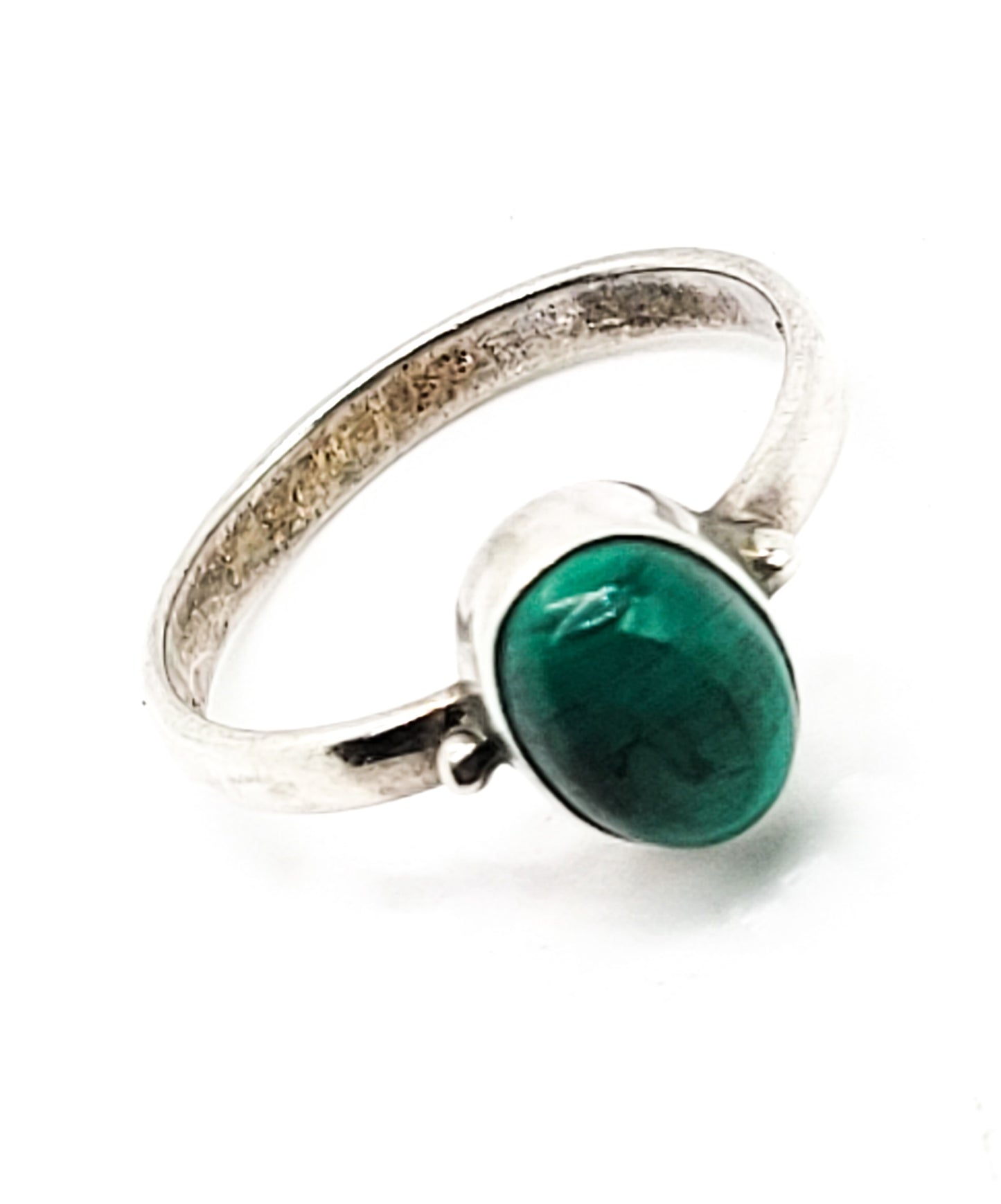 Mexican Malachite green banded gemstone vintage sterling silver ring signed size 6.5