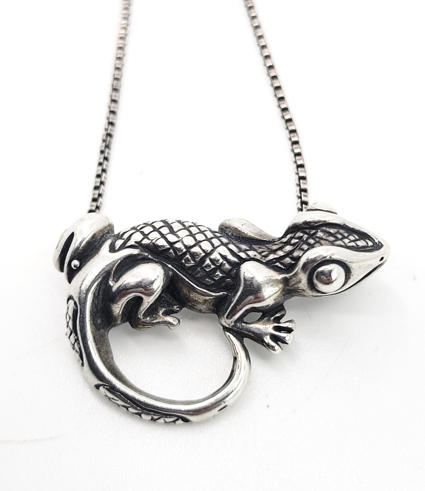 Lizard sterling silver artisan tribal lizard reptile vintage sterling silver necklace