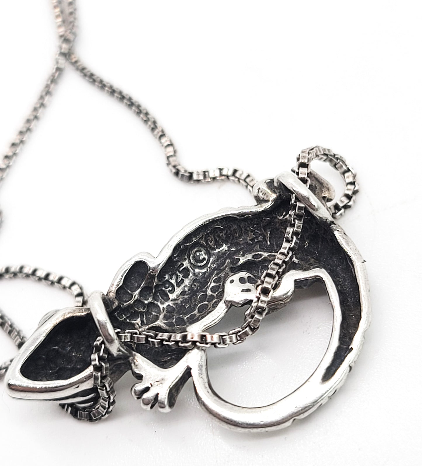 Lizard sterling silver artisan tribal lizard reptile vintage sterling silver necklace