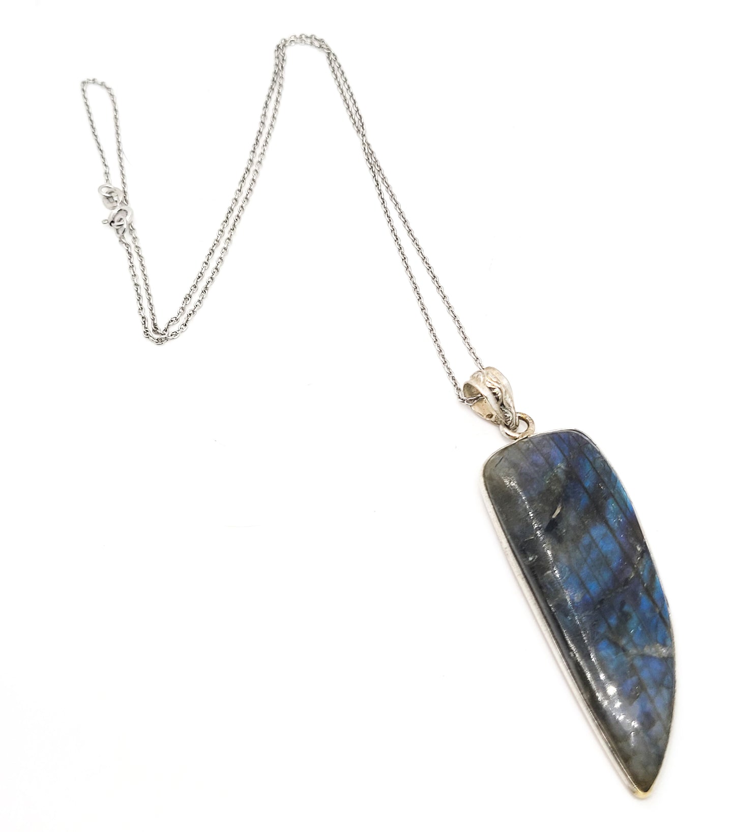 Deep Blue long Labradorite vintage sterling silver pendant necklace