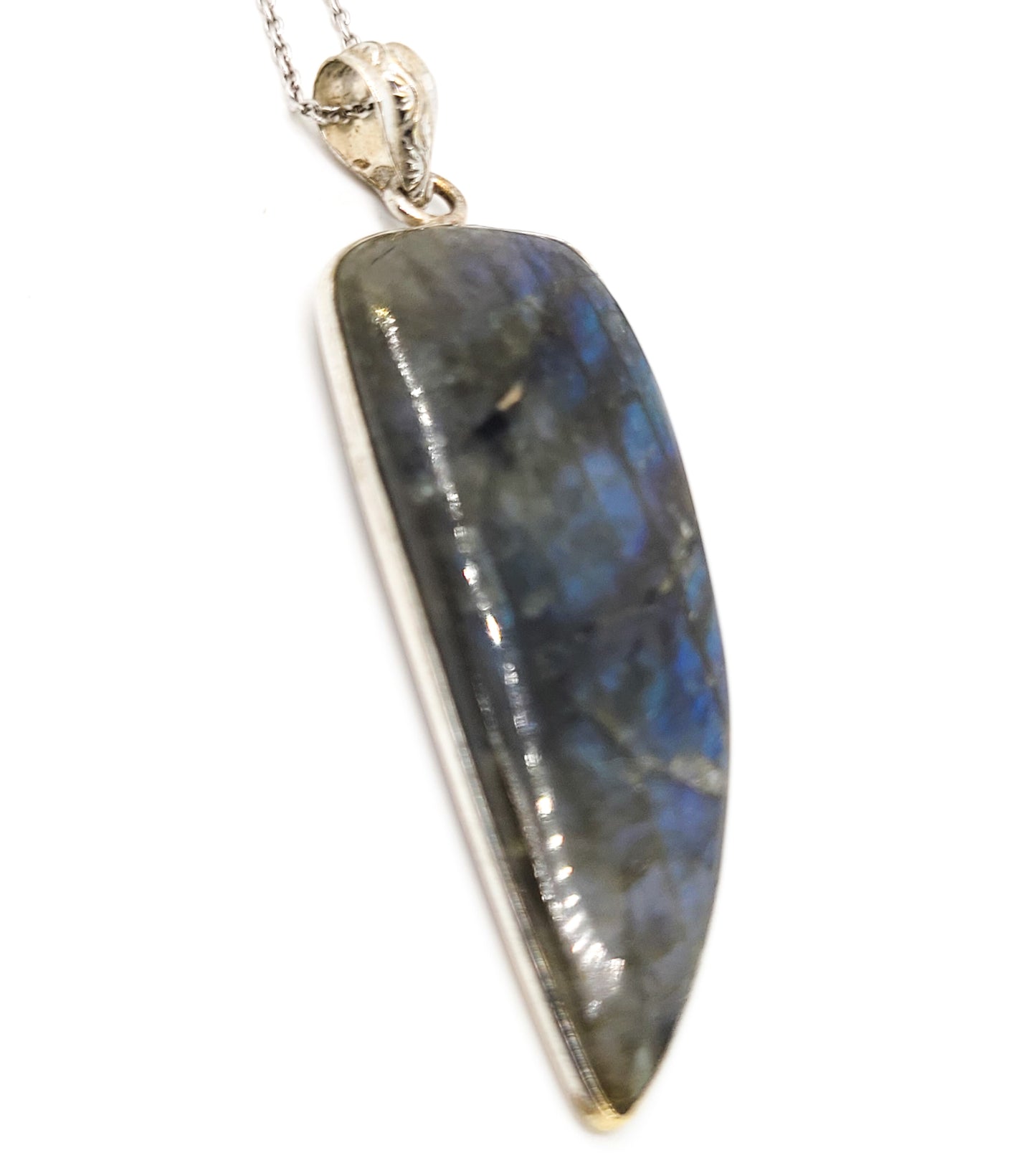 Deep Blue long Labradorite vintage sterling silver pendant necklace