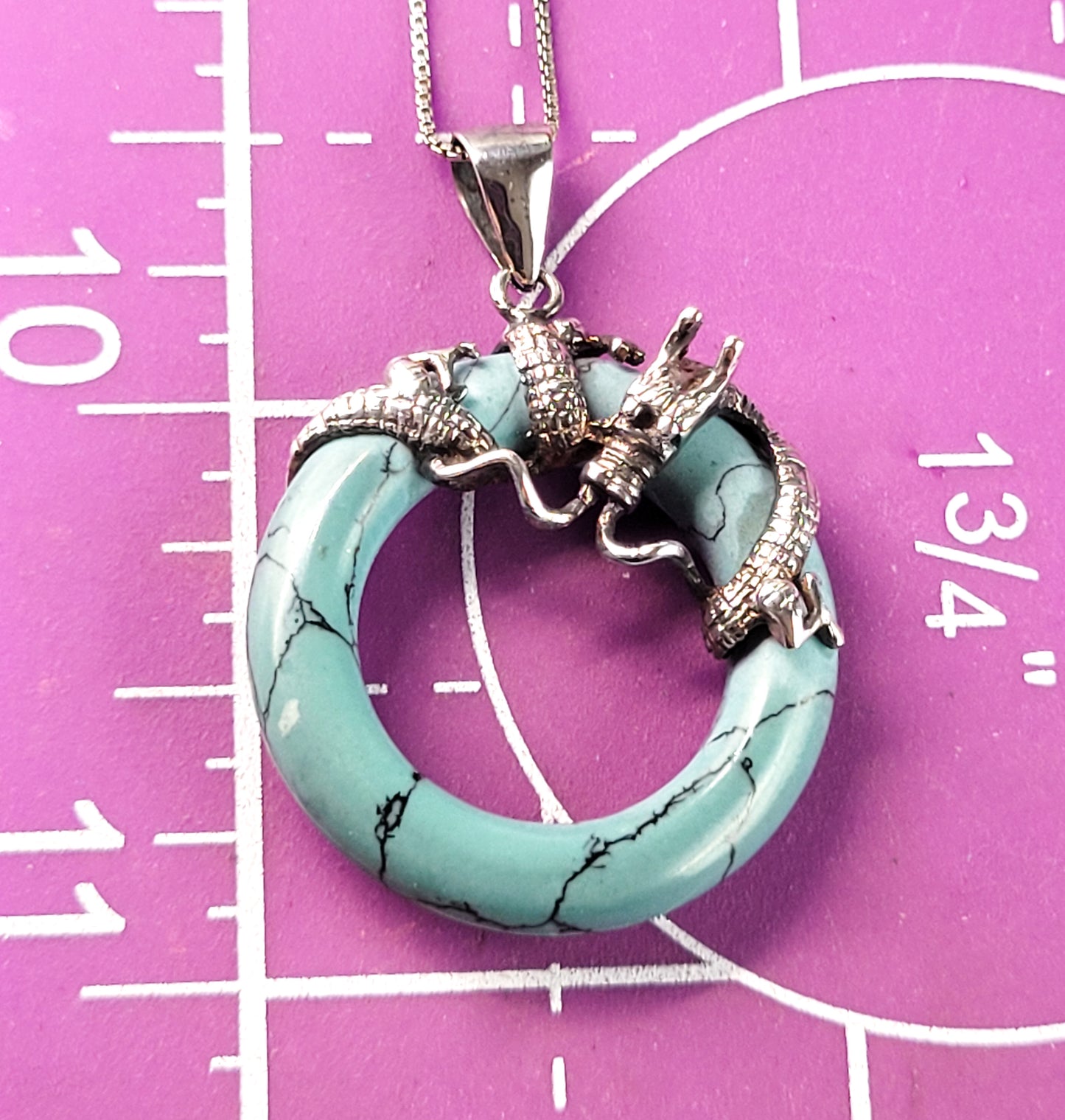 Coiled dragon sterling silver blue ring pendant necklace