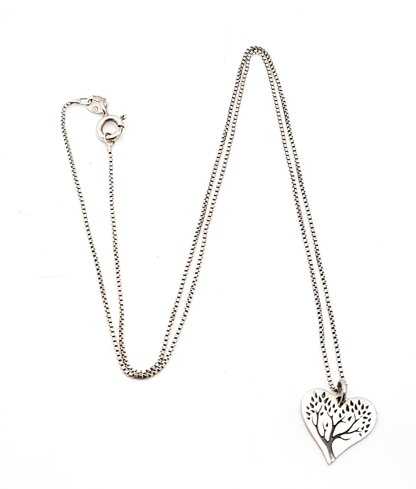 Tree of Life small black enamel on sterling silver heart pendant necklace