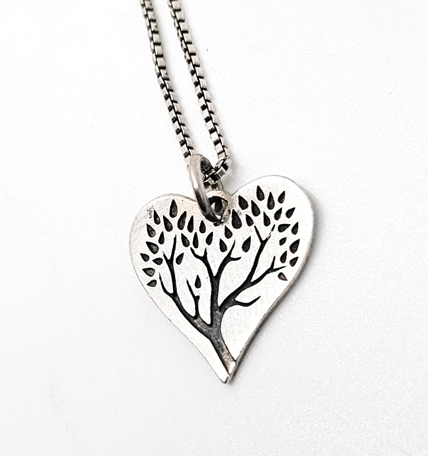 Tree of Life small black enamel on sterling silver heart pendant necklace