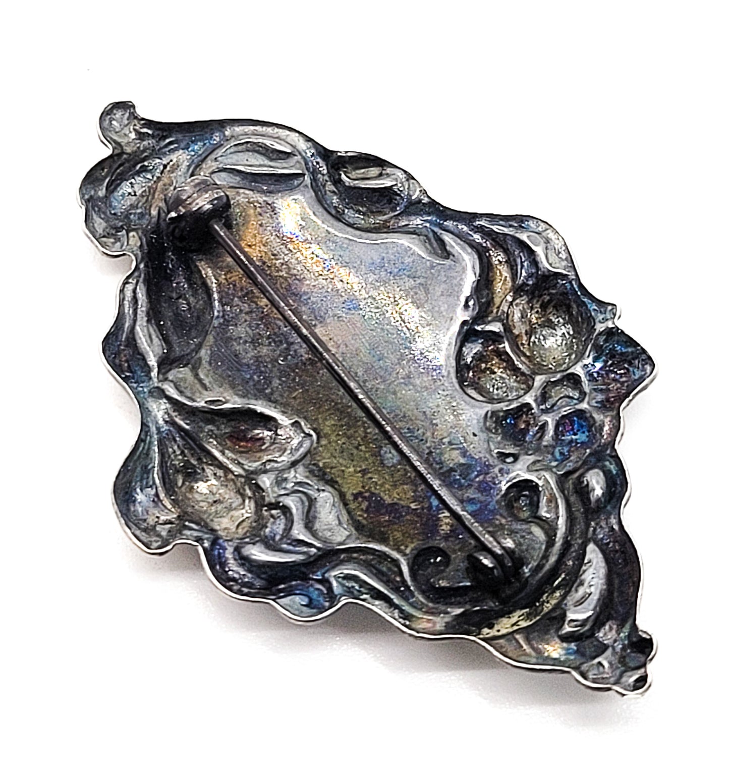 Art Nouveau Poppy flower sterling silver blank plaque antique brooch