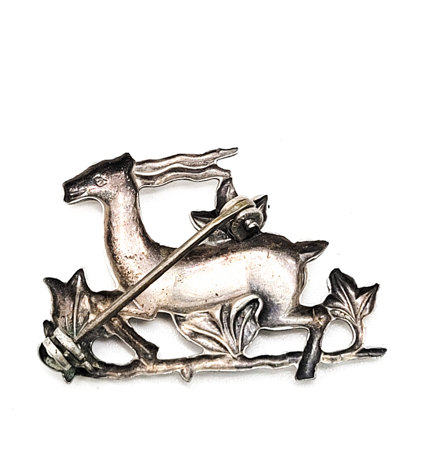Gazelle repousse sterling silver unsigned Coro vintage brooch pin