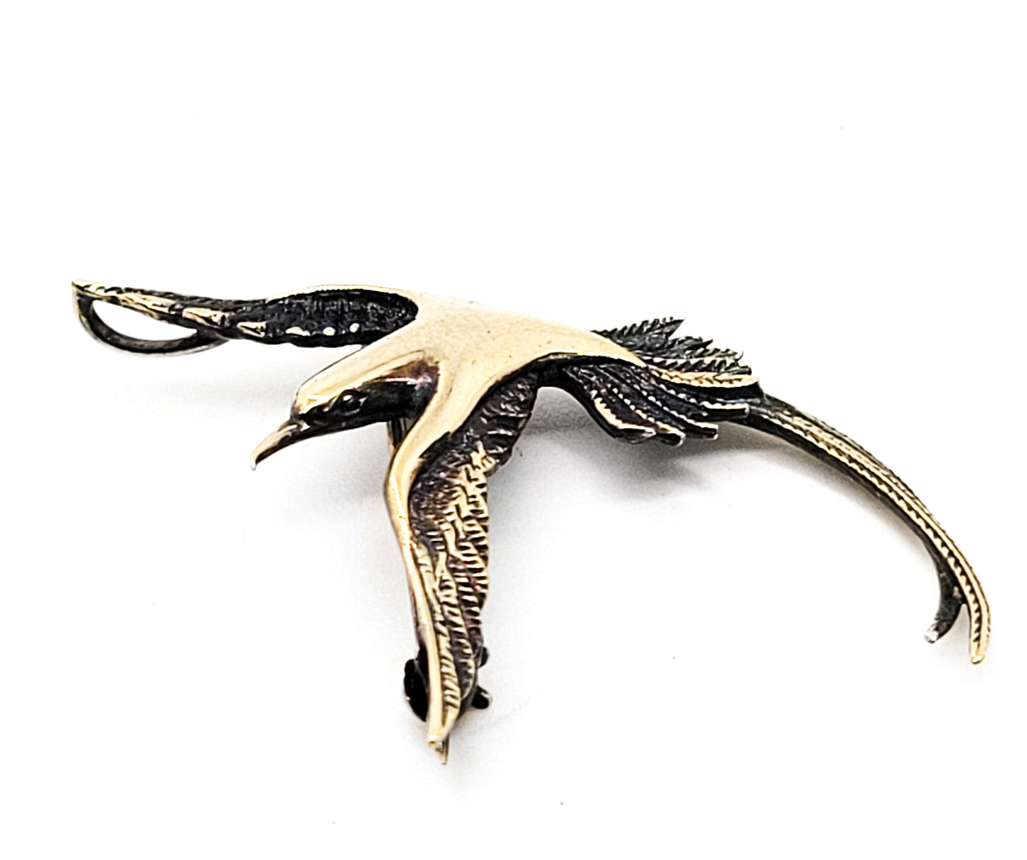 Flying Hummingbird vintage gold over sterling silver pendant brooch