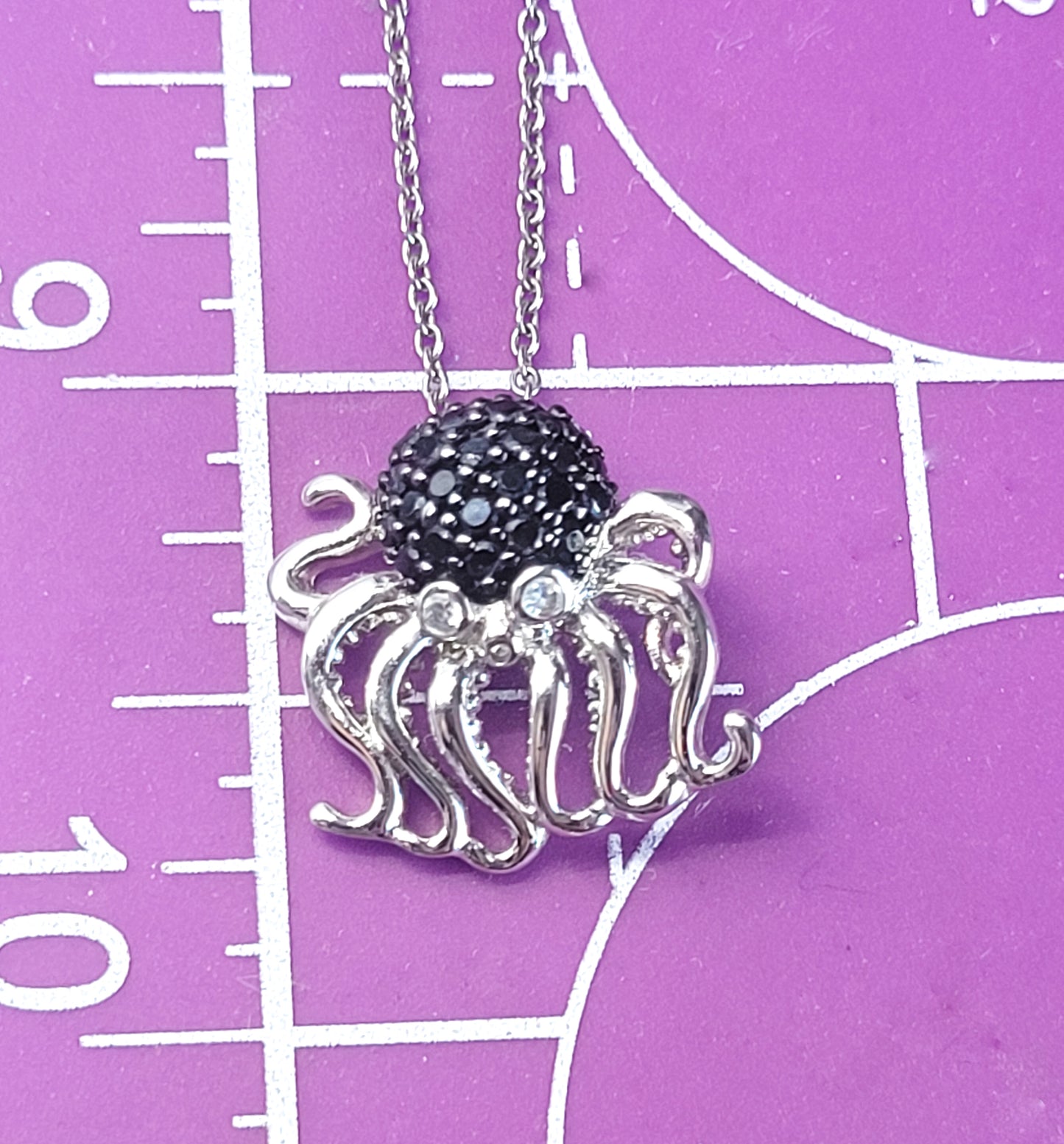 Octopus black and white Cubic Zirconia FD signed sterling silver pendant necklace