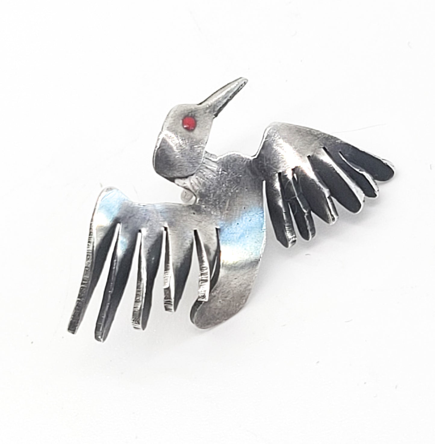 Loon watch signed C Butler vintage sterling silver flying bird tie tack brooch pin