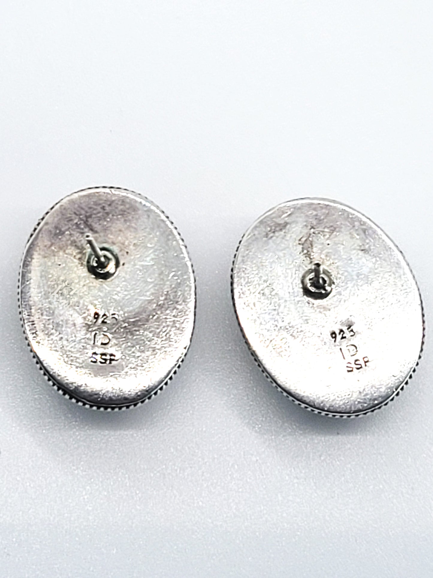 ID SSP large Tiger's Eye sterling silver domed vintage stud earrings