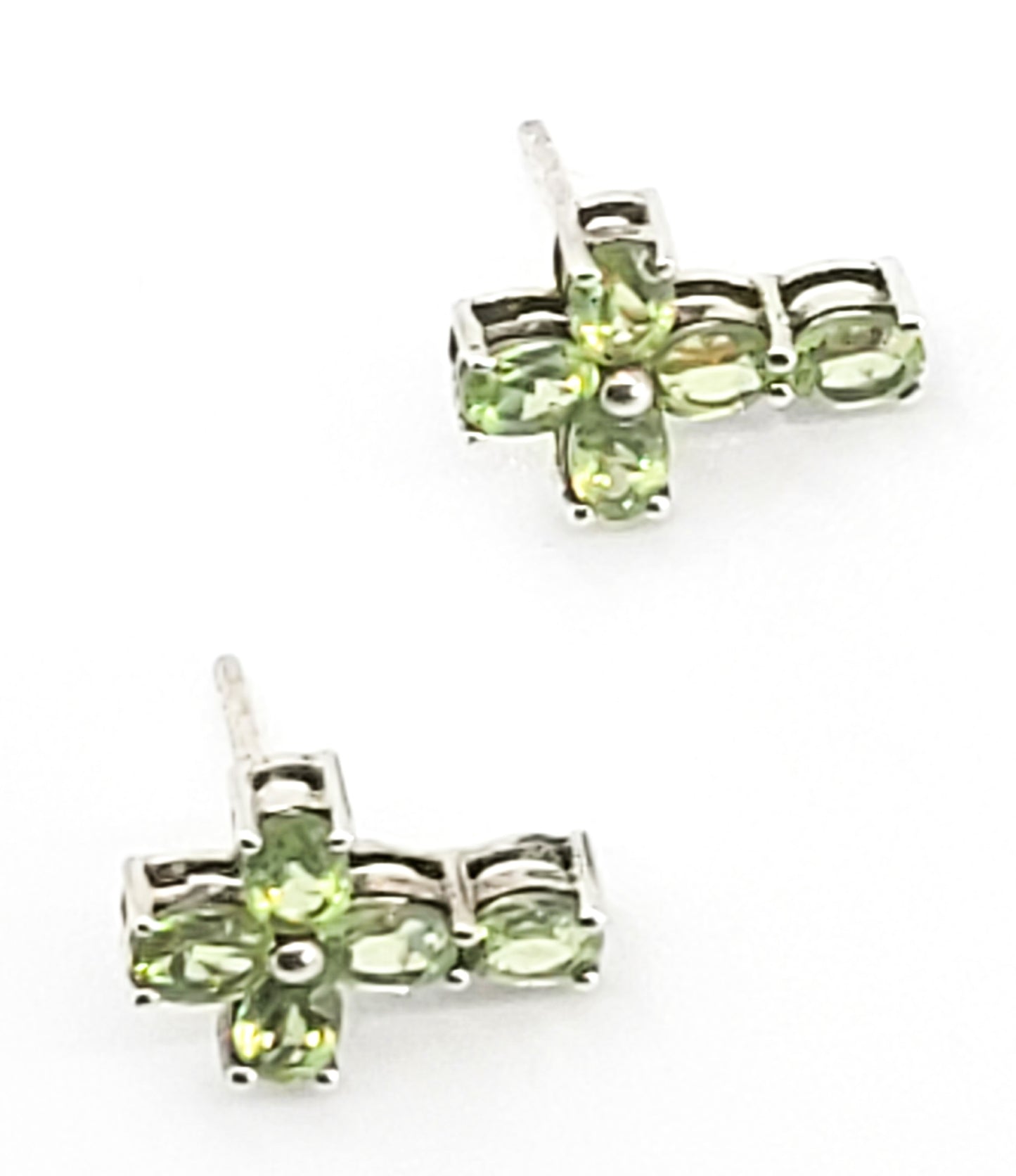 Peridot green gemstone petite cross stud earrings birthstone August