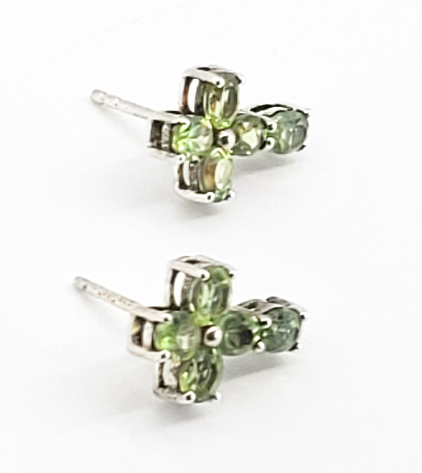 Peridot green gemstone petite cross stud earrings birthstone August