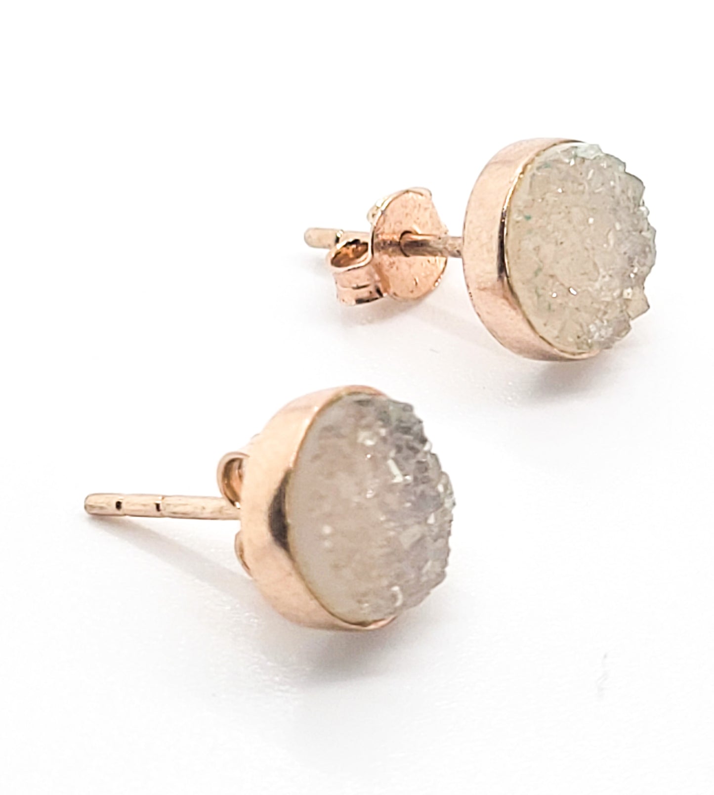 Yellow druzy gemstone rose gold over sterling silver stud earrings