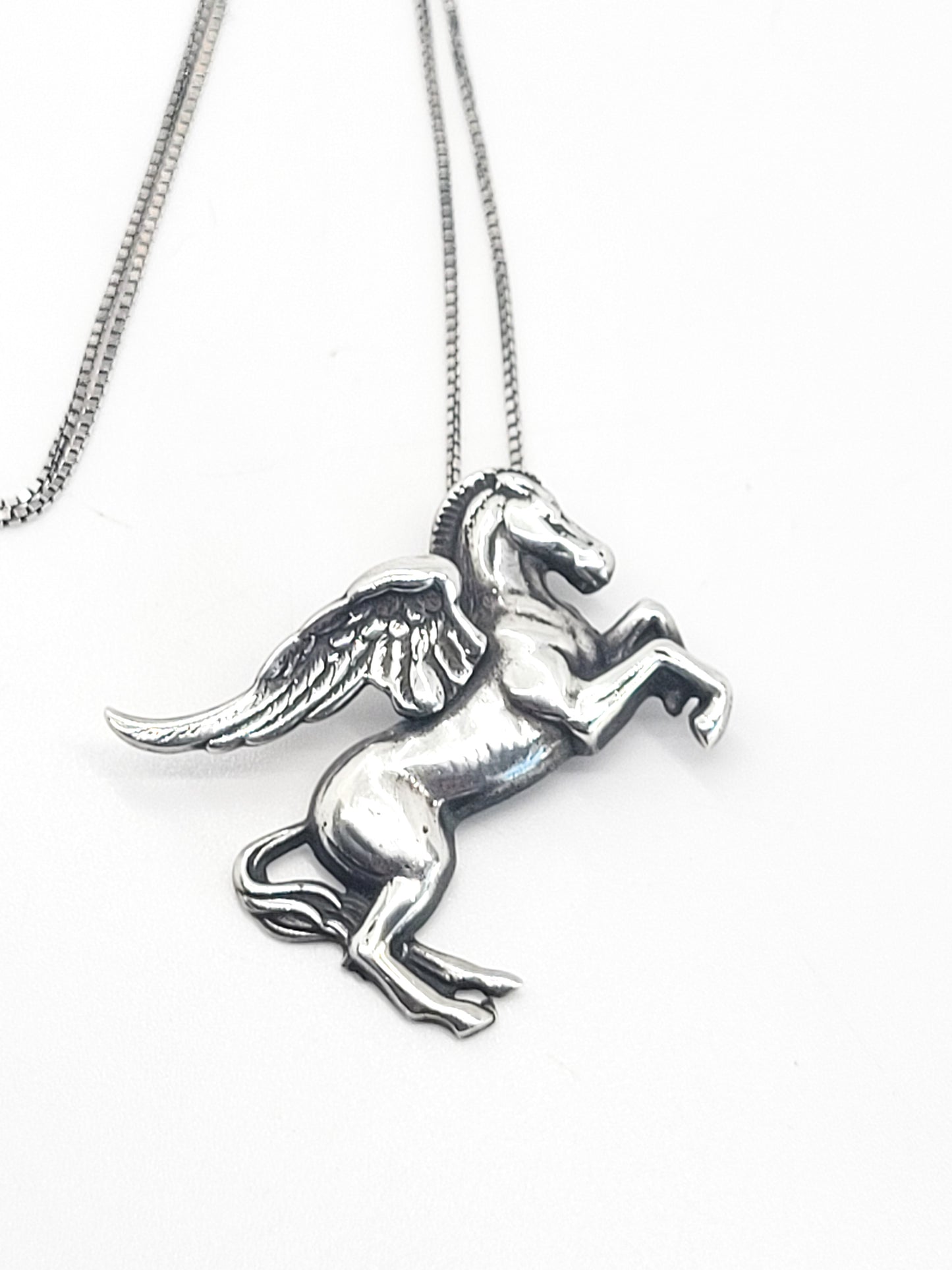 Pegasus flying winged horse mythical fantasy sterling silver pendant necklace