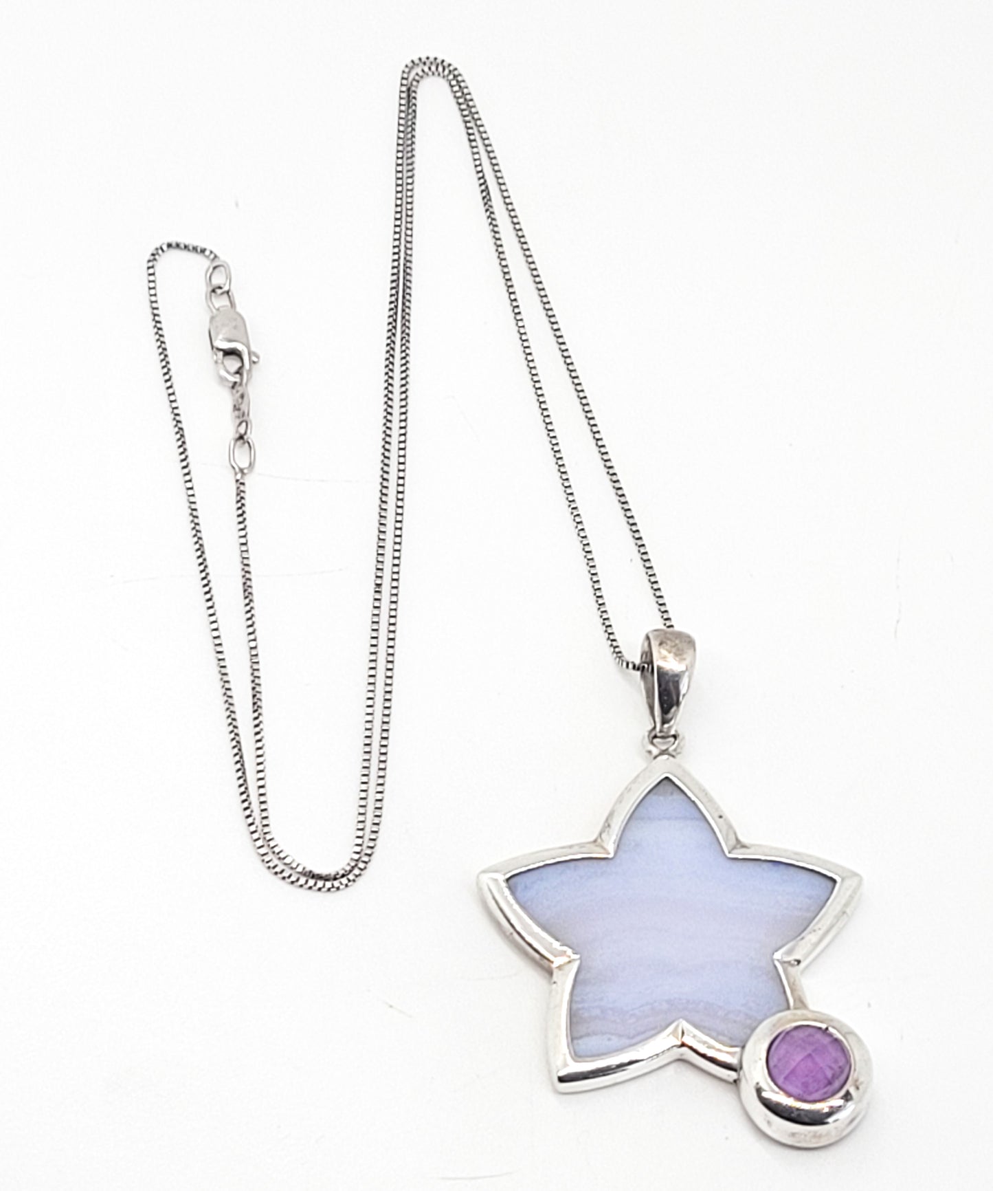 Whitney Kelly WK Blue lace agate star and amethyst sterling silver necklace