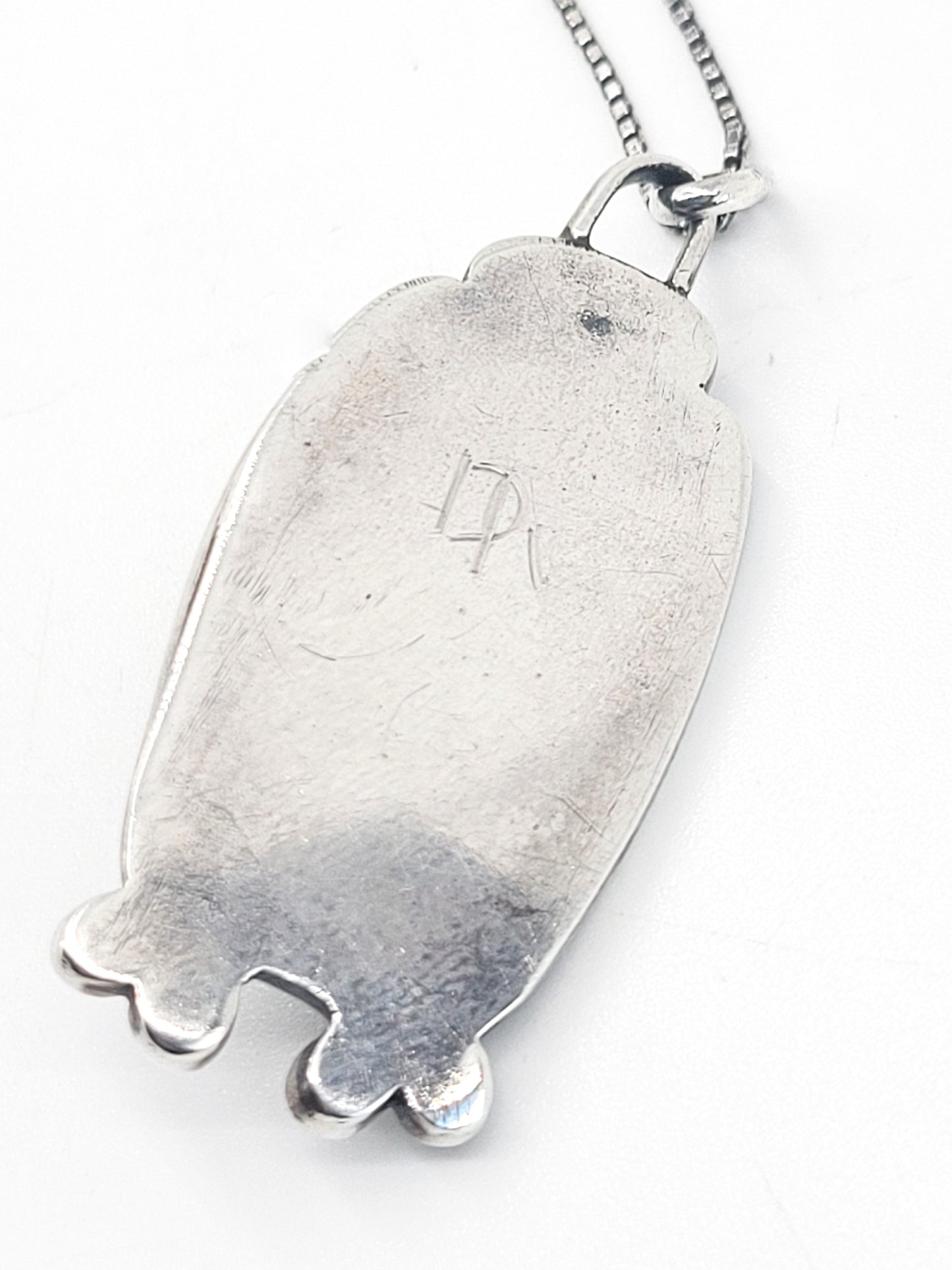 DA Malachite shadow box Native American sterling silver vintage pendant necklace