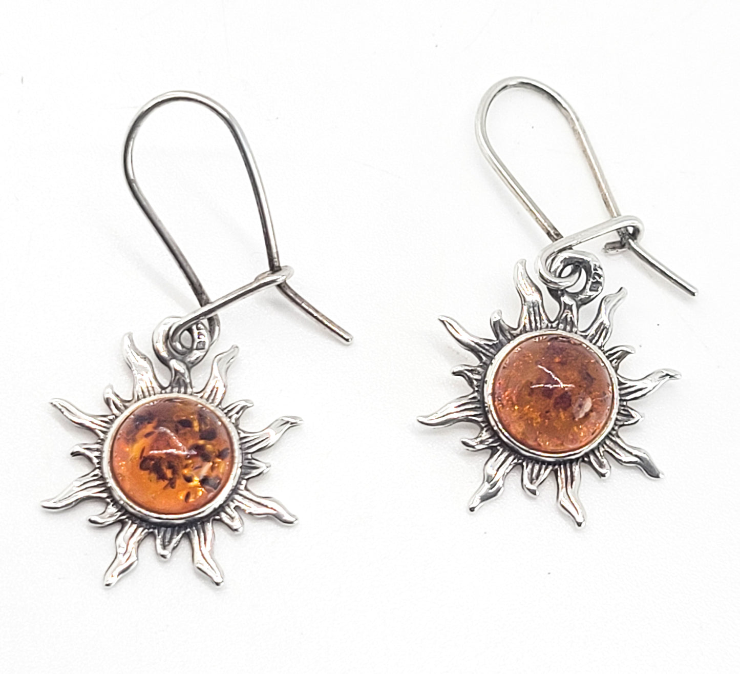 Sun drop Amber vintage sterling silver vintage celestial earrings