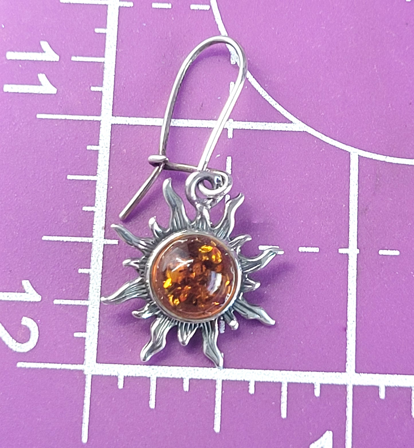 Sun drop Amber vintage sterling silver vintage celestial earrings