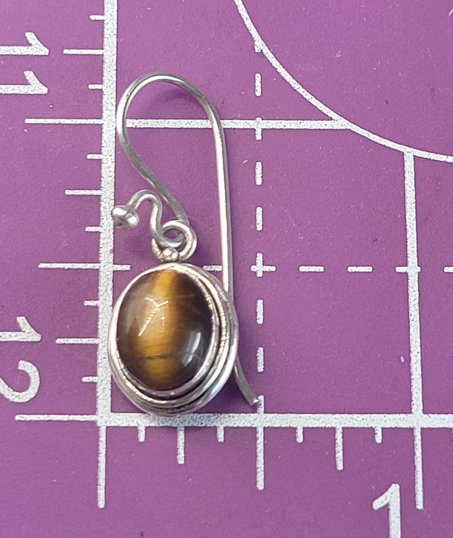 BA Tiger's eye brown gemstone vintage sterling silver drop signed earrings